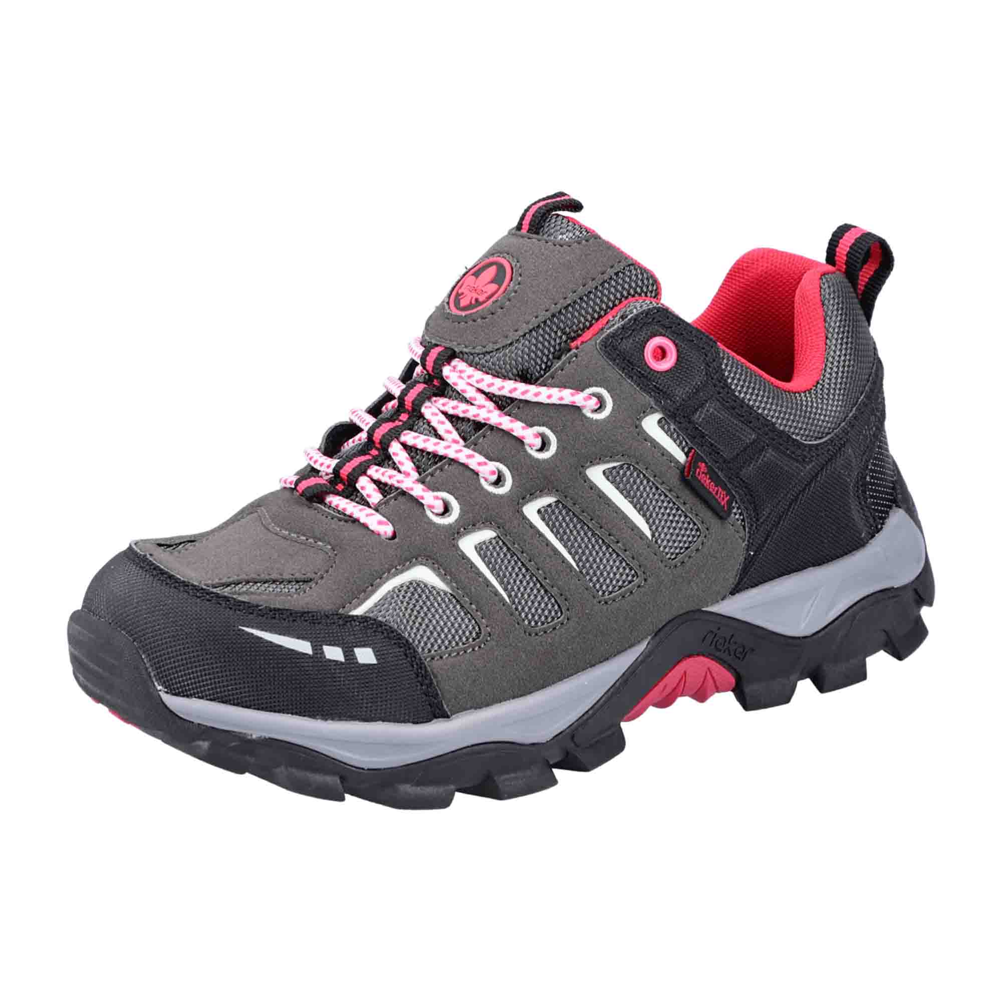 Rieker N882043 Gray Women's Shoes with Removable Insole and Lace-Up Closure