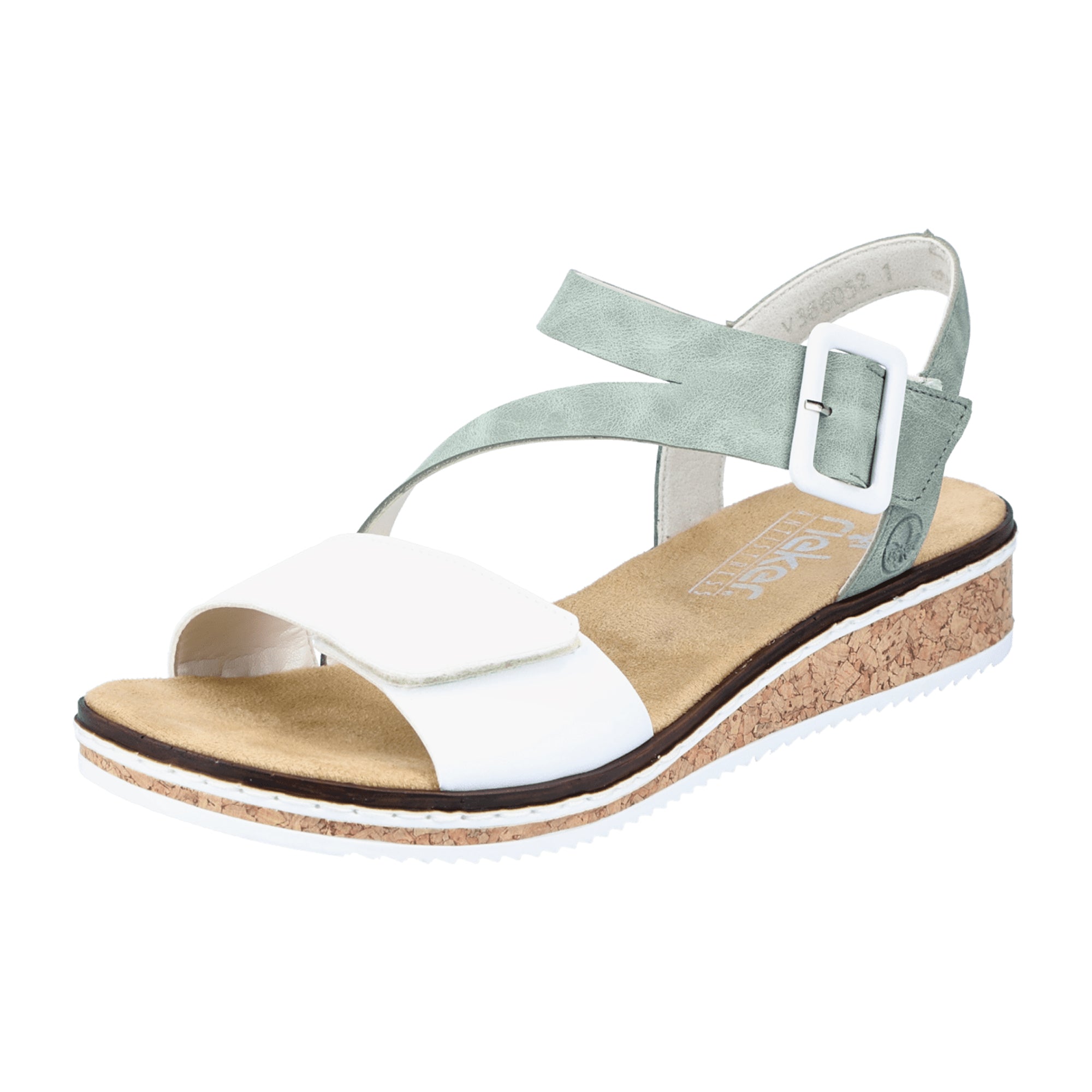 Rieker Women's Sandals White Mint Green Comfortable Wedge Heel Summer Footwear