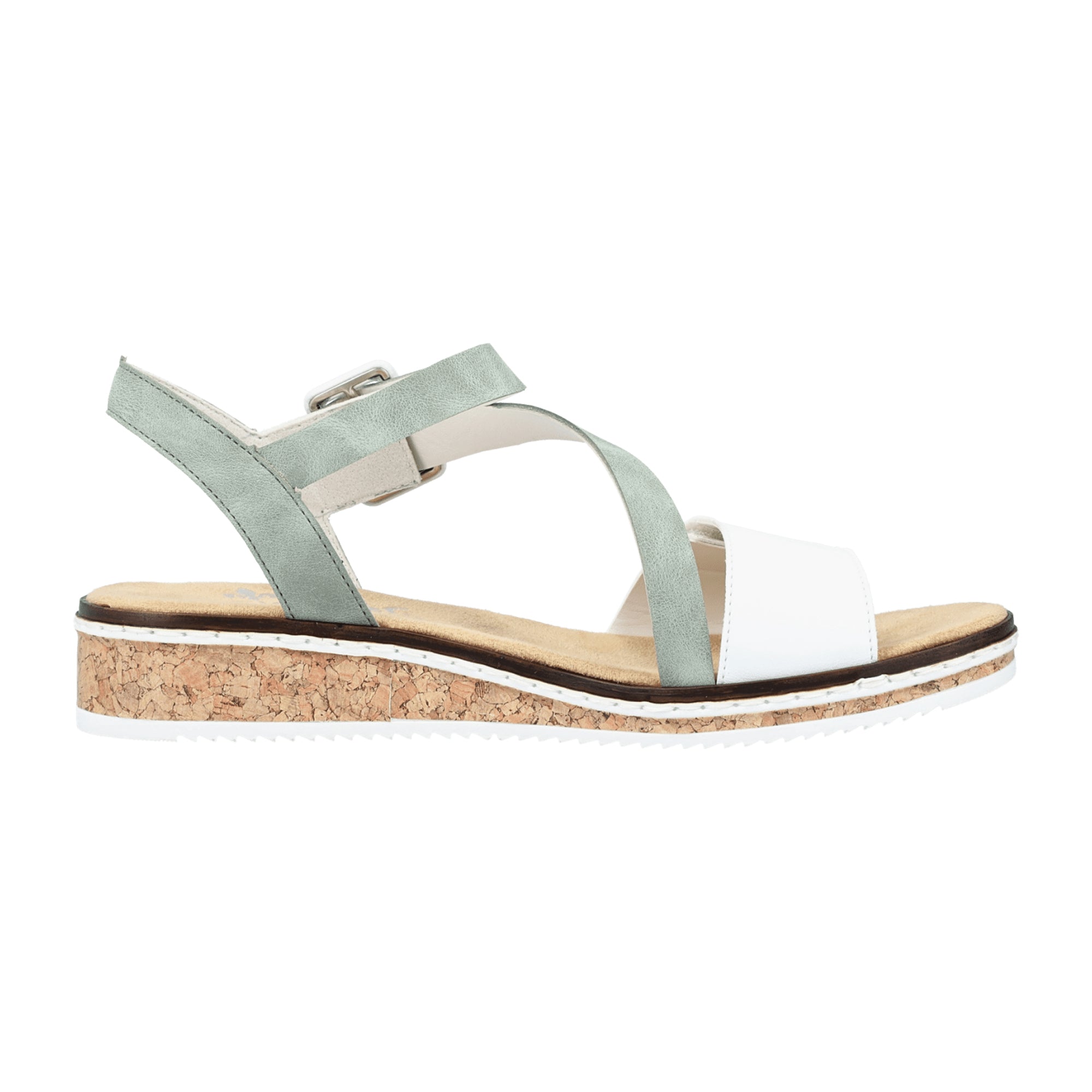 Rieker Women's Sandals White Mint Green Comfortable Wedge Heel Summer Footwear