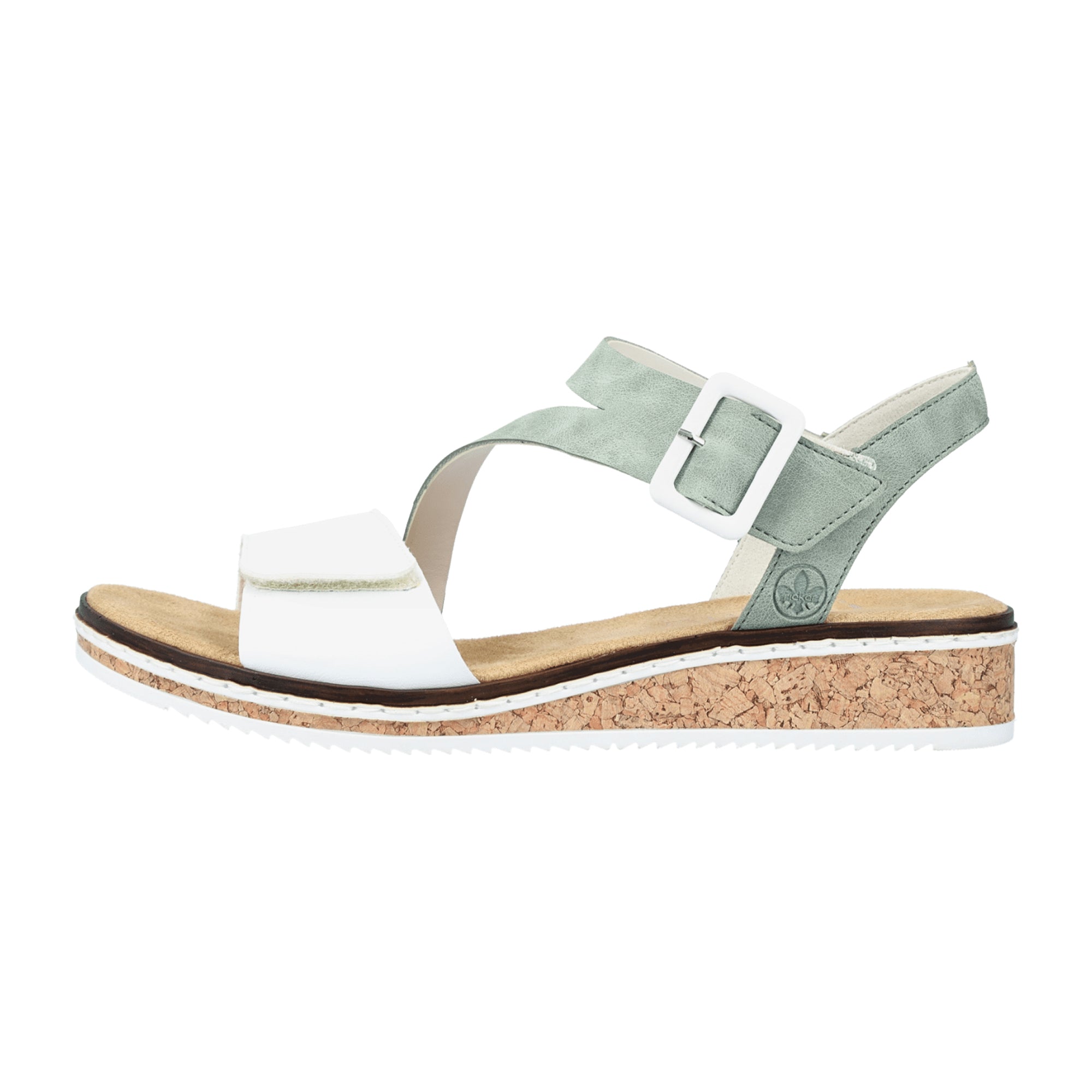 Rieker Women's Sandals White Mint Green Comfortable Wedge Heel Summer Footwear