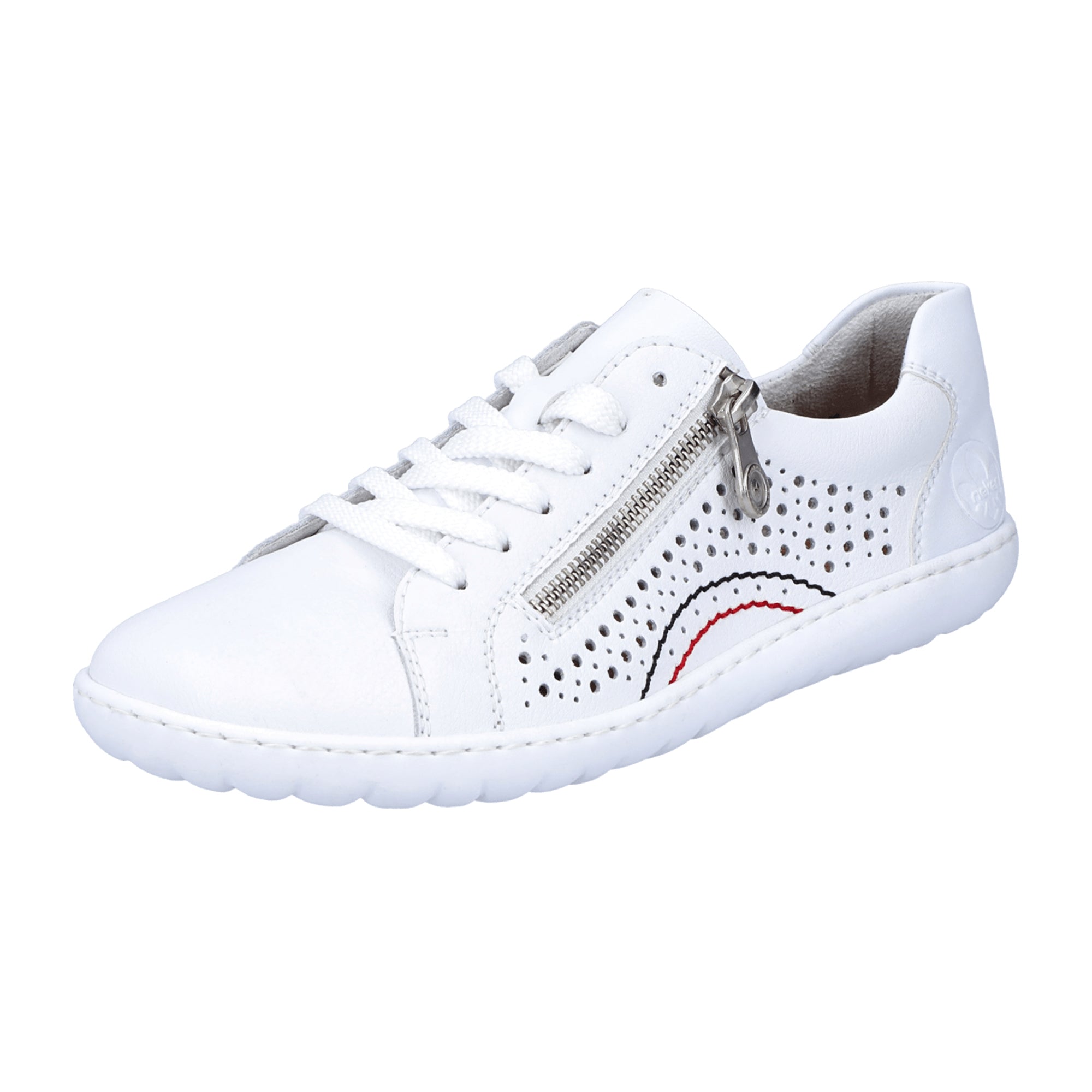 Rieker Ladies White Lace-Up Leather Shoes with Perforated or Braided Design