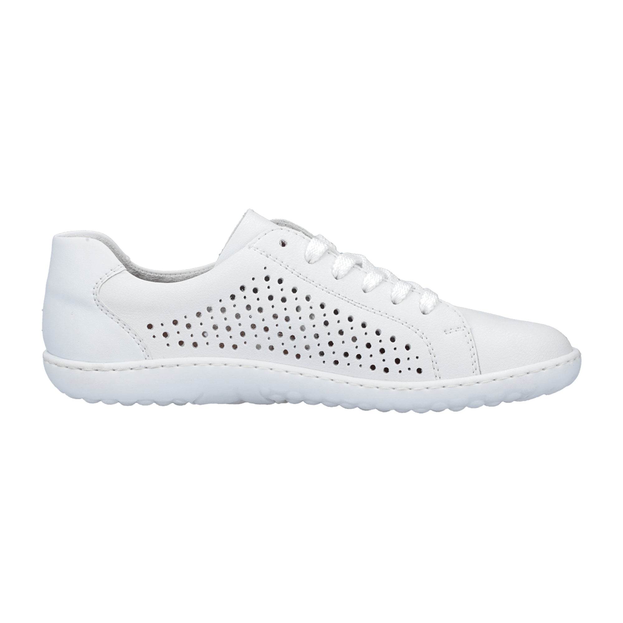 Rieker Ladies White Lace-Up Leather Shoes with Perforated or Braided Design