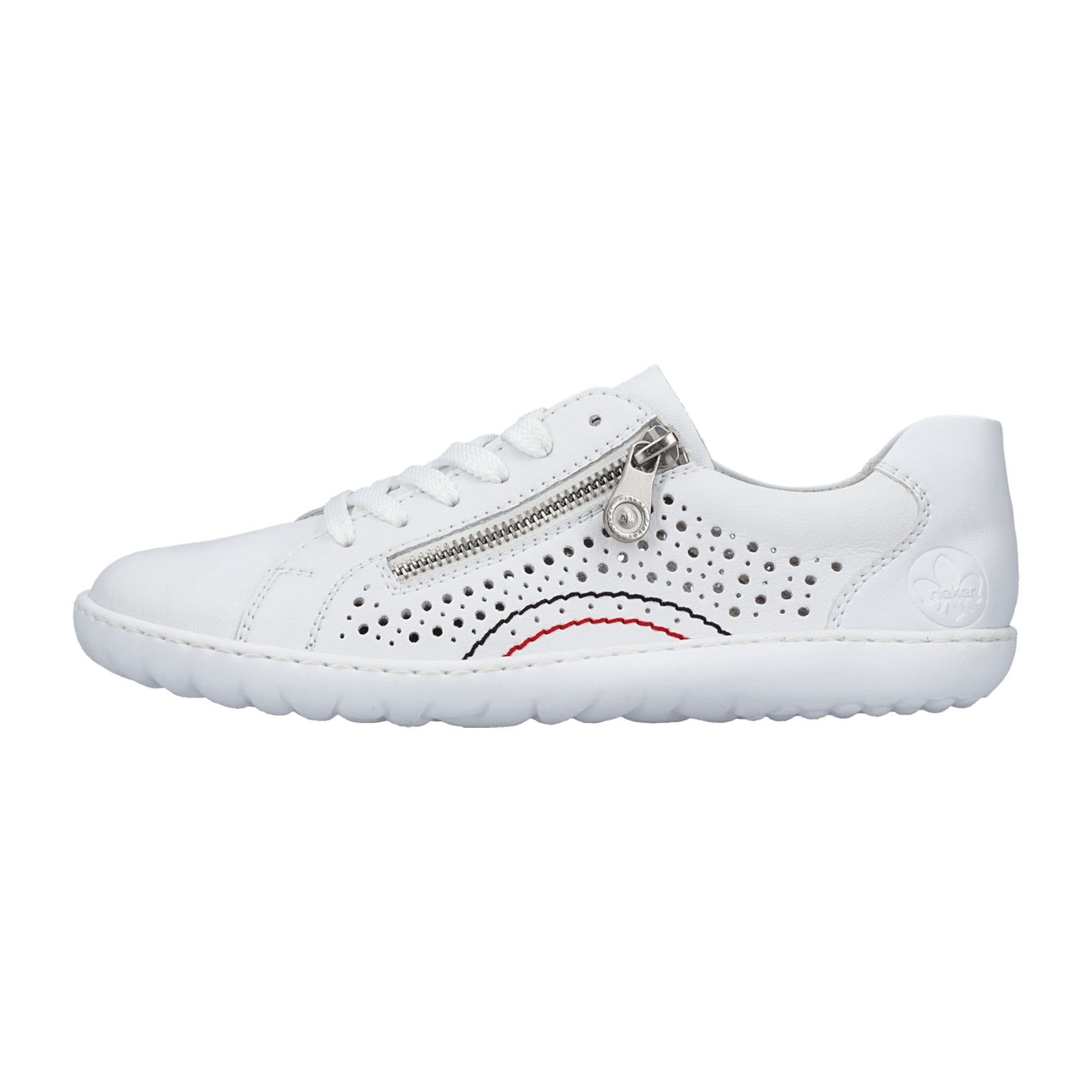 Rieker Ladies White Lace-Up Leather Shoes with Perforated or Braided Design