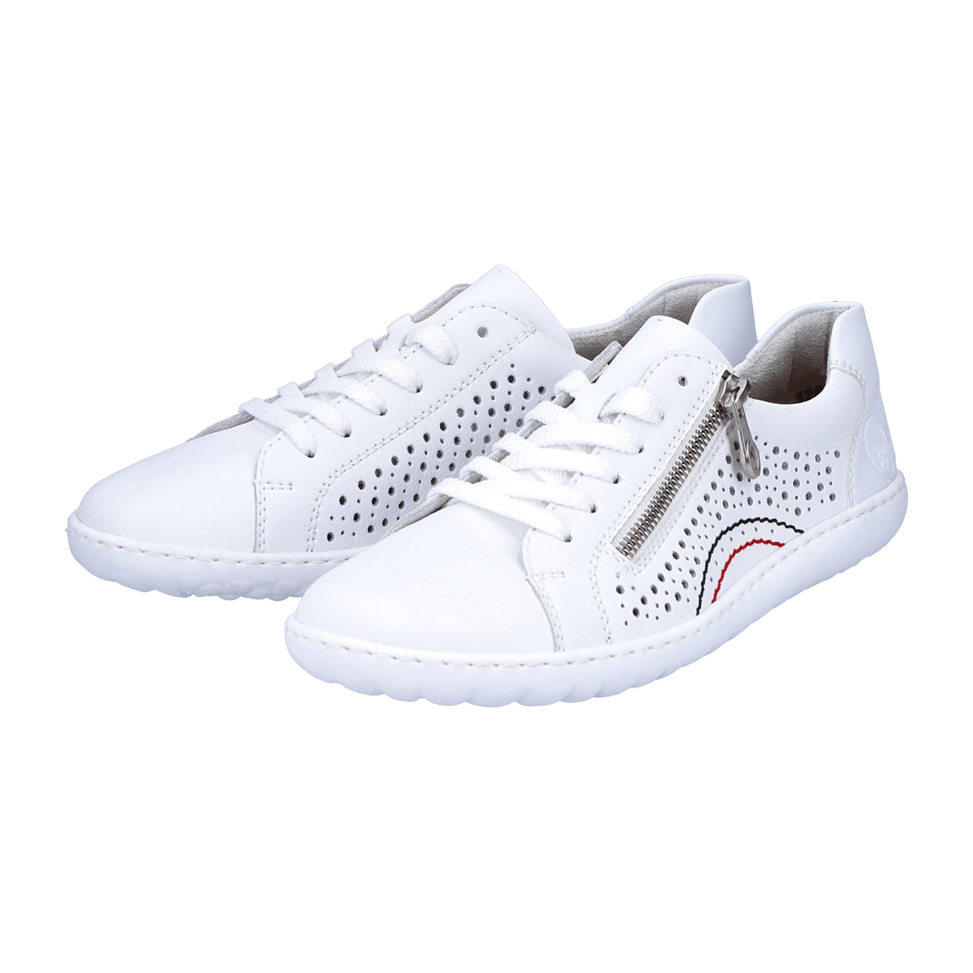 Rieker Ladies White Lace-Up Leather Shoes with Perforated or Braided Design