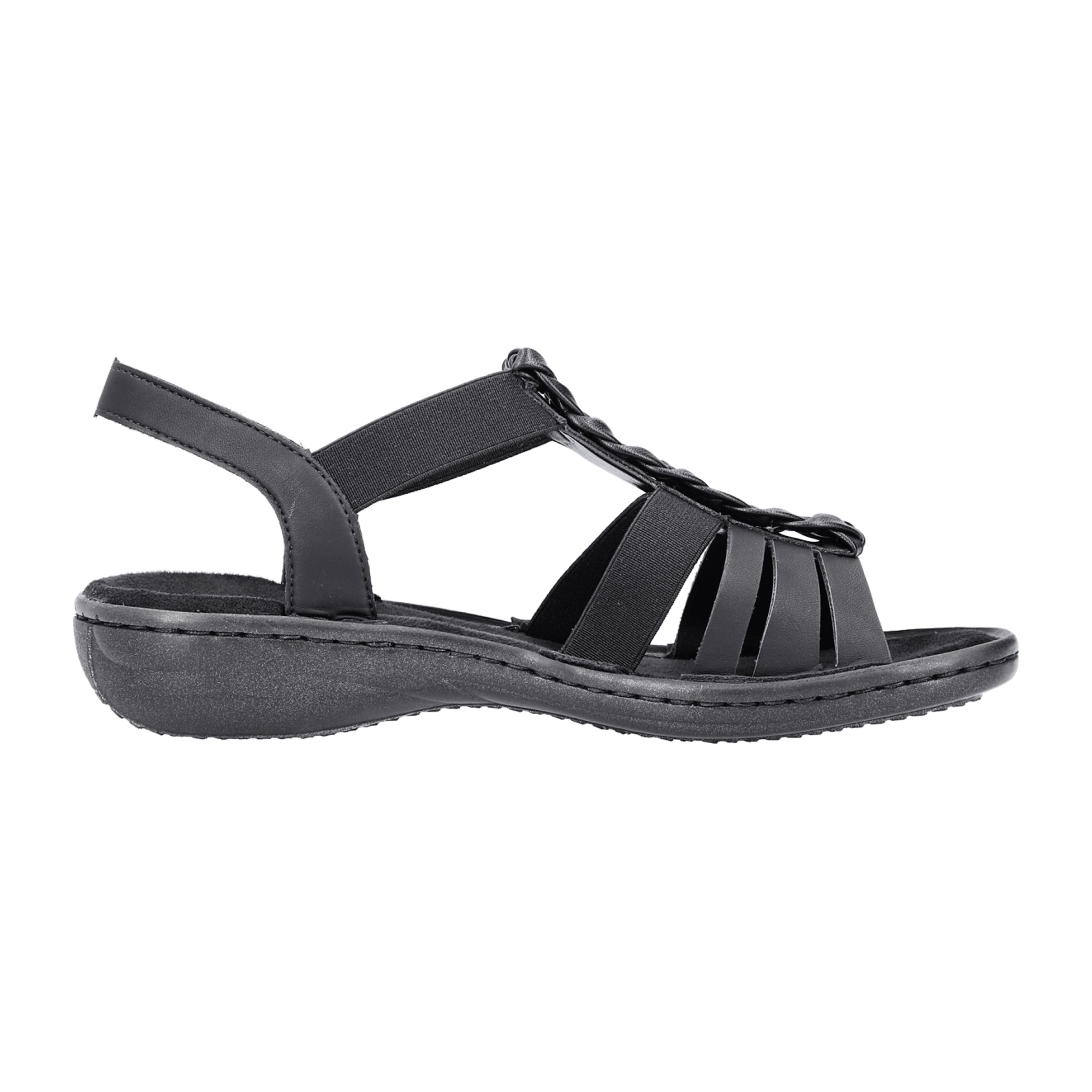 Rieker Black Elastic Women's Sandals Comfort Shock-Absorbing Sole