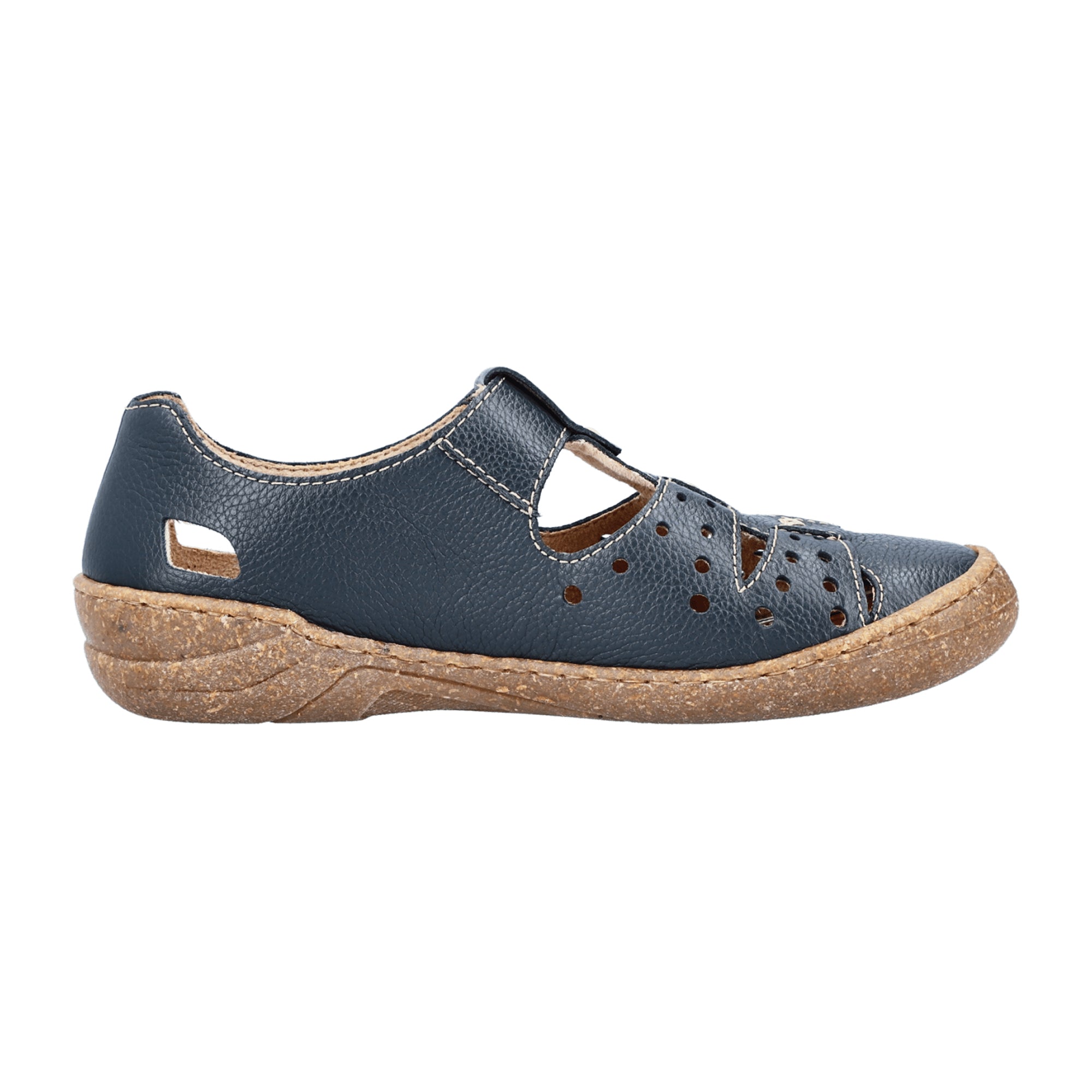 Rieker FSK Women's Blue Leather Slip-On Shoes with Velcro and Cushioned Sole