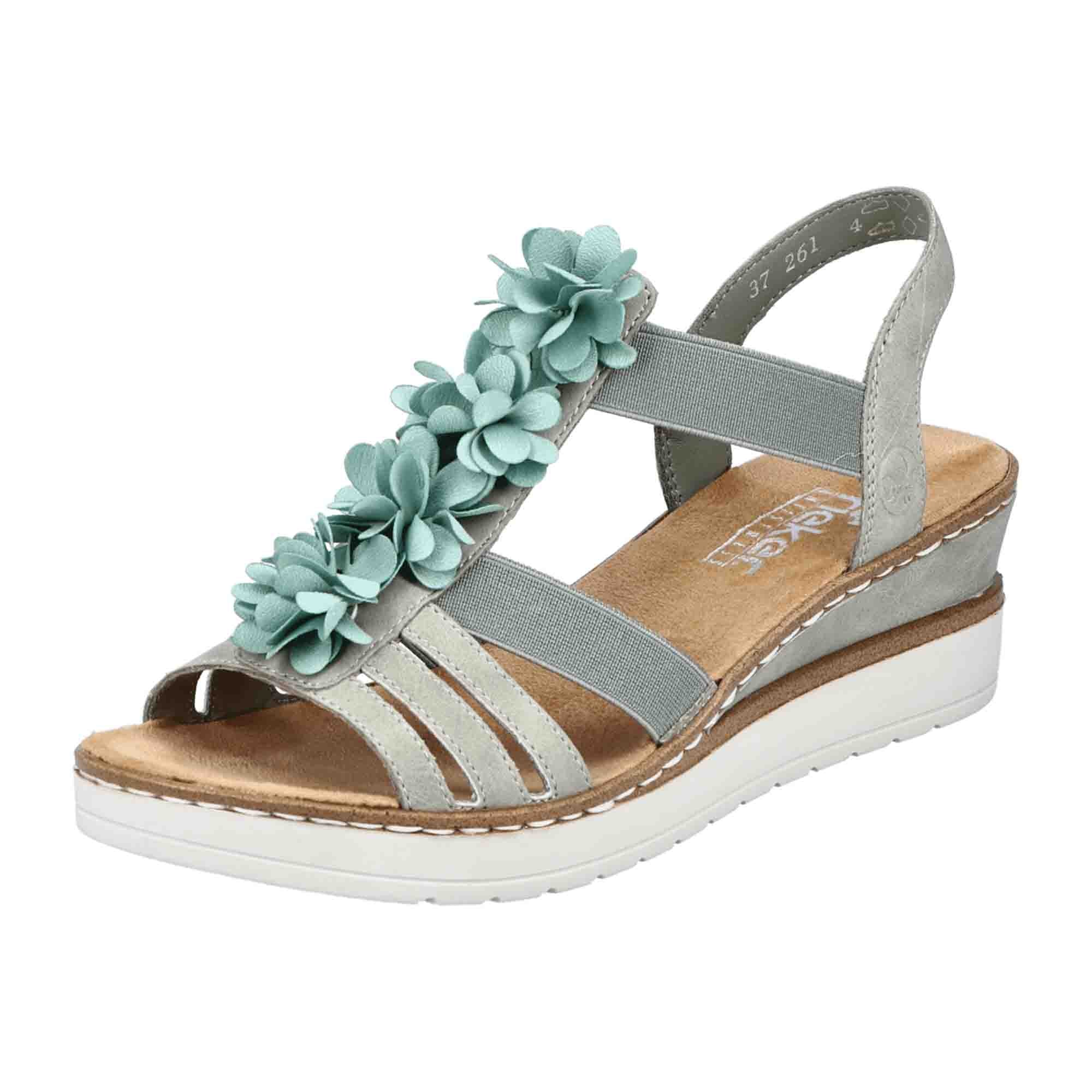 Rieker FSK Women's Sandals Turquoise Comfortable Slip-On Wedge Heel Shoes