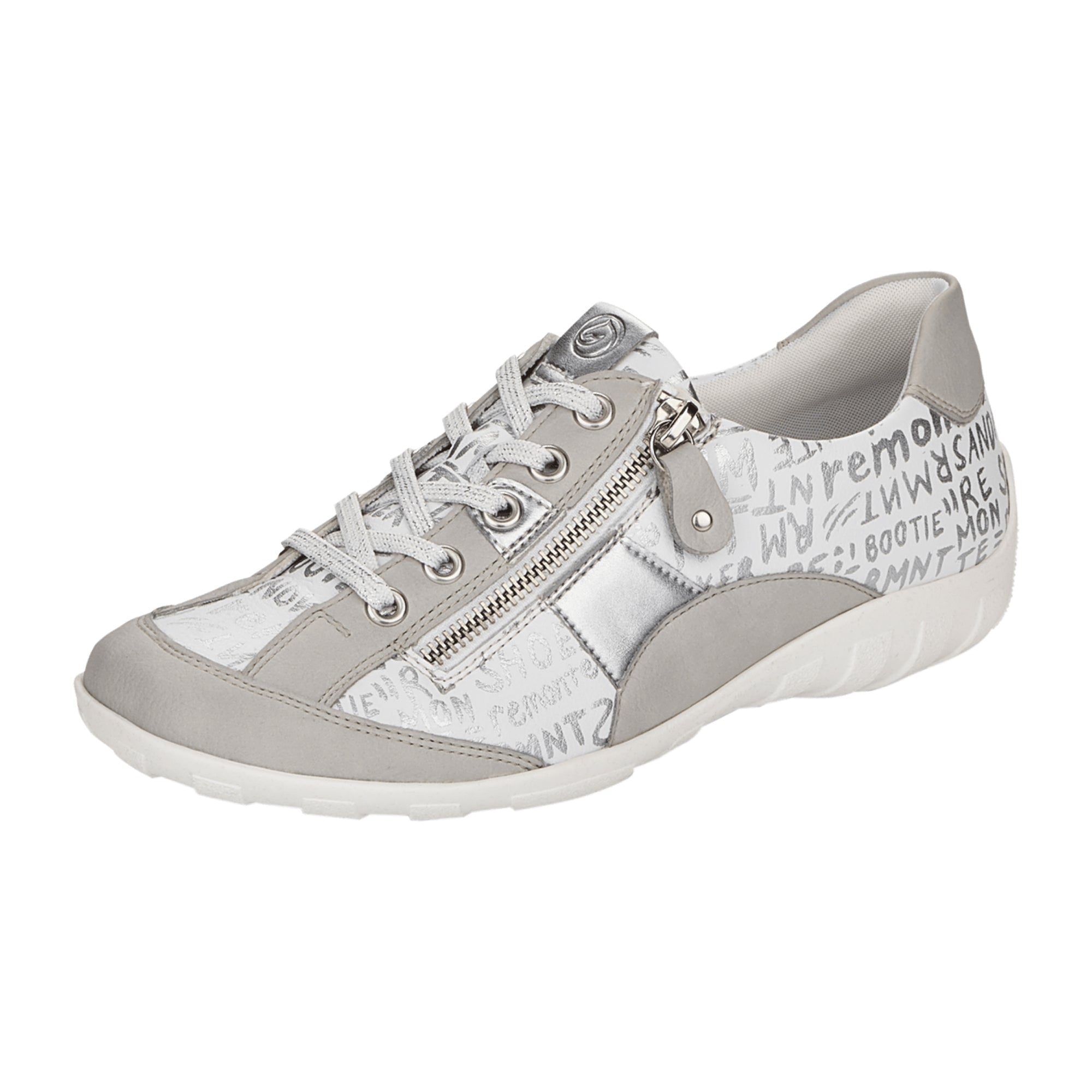 Remonte White Leather Women's Lace-Up Shoes with Zipper and Soft Insole