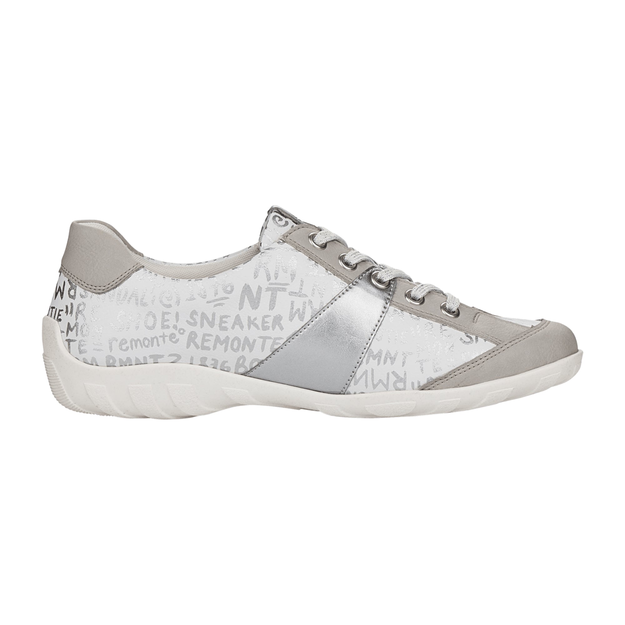 Remonte White Leather Women's Lace-Up Shoes with Zipper and Soft Insole