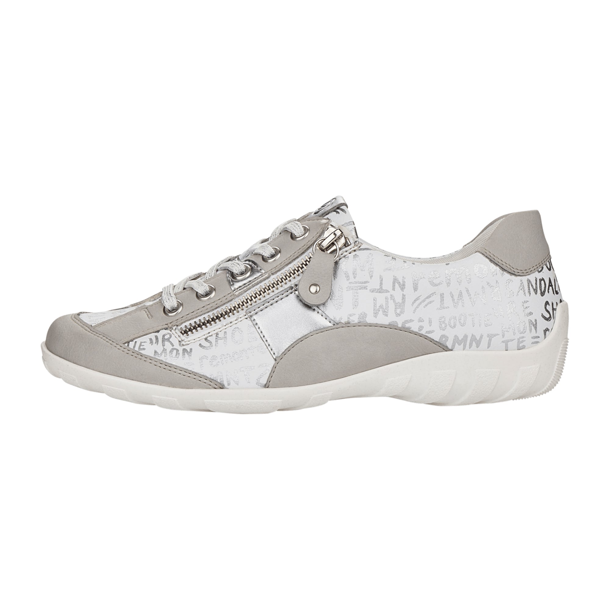 Remonte White Leather Women's Lace-Up Shoes with Zipper and Soft Insole