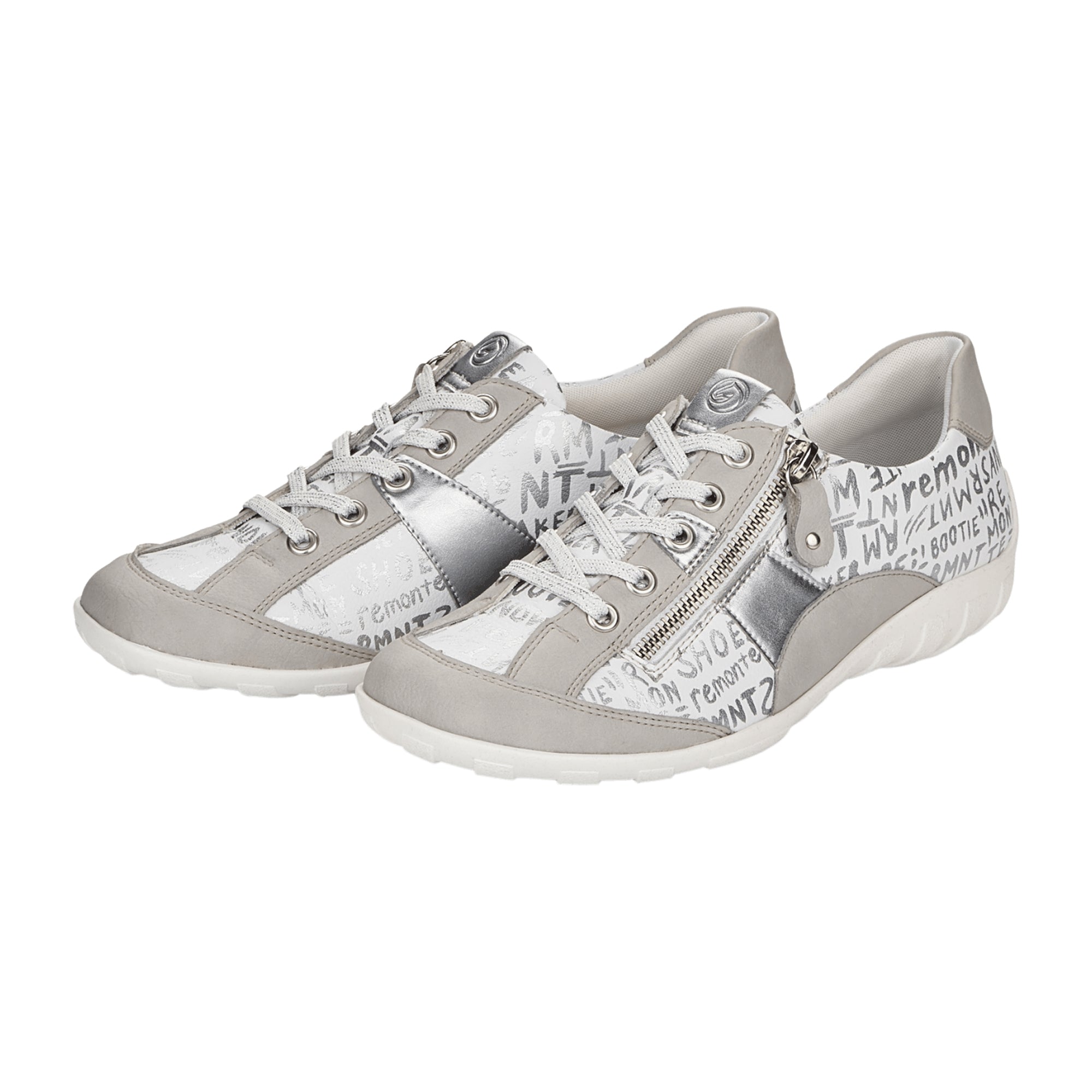 Remonte White Leather Women's Lace-Up Shoes with Zipper and Soft Insole