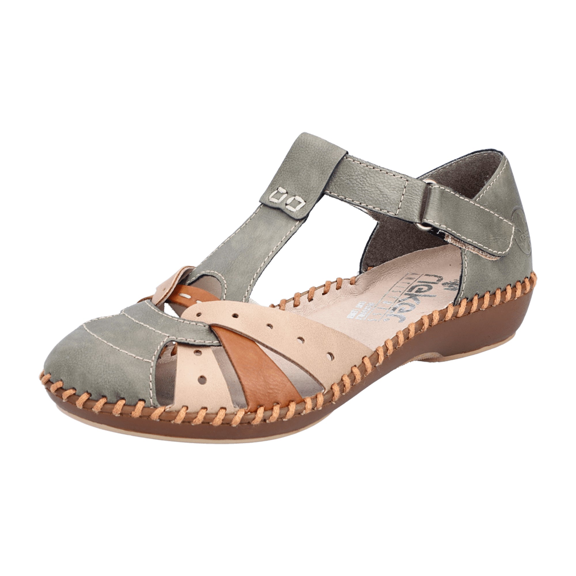 Rieker FSK Women's Green Leather Shoes with Velcro Strap and Cushioned Sole