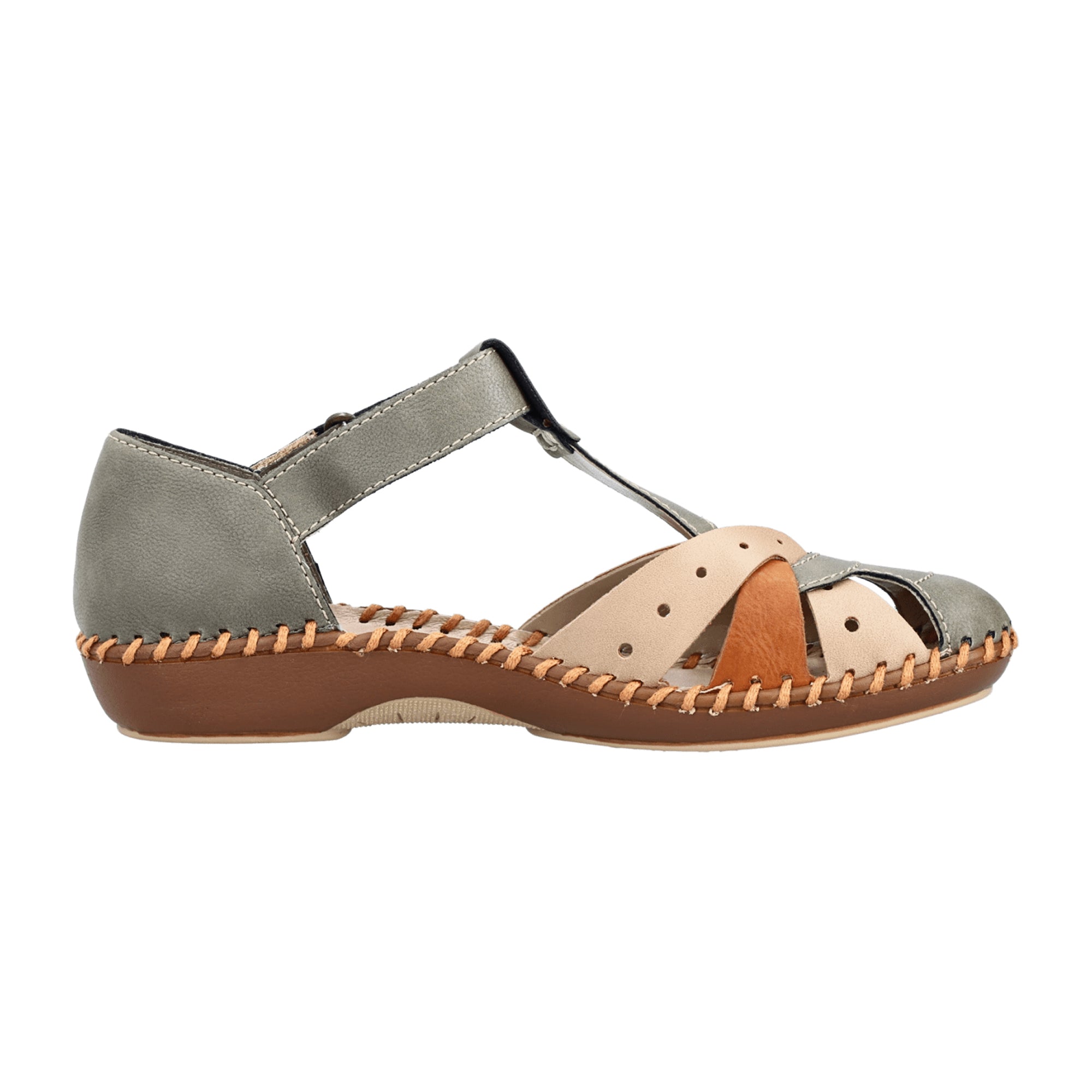 Rieker FSK Women's Green Leather Shoes with Velcro Strap and Cushioned Sole
