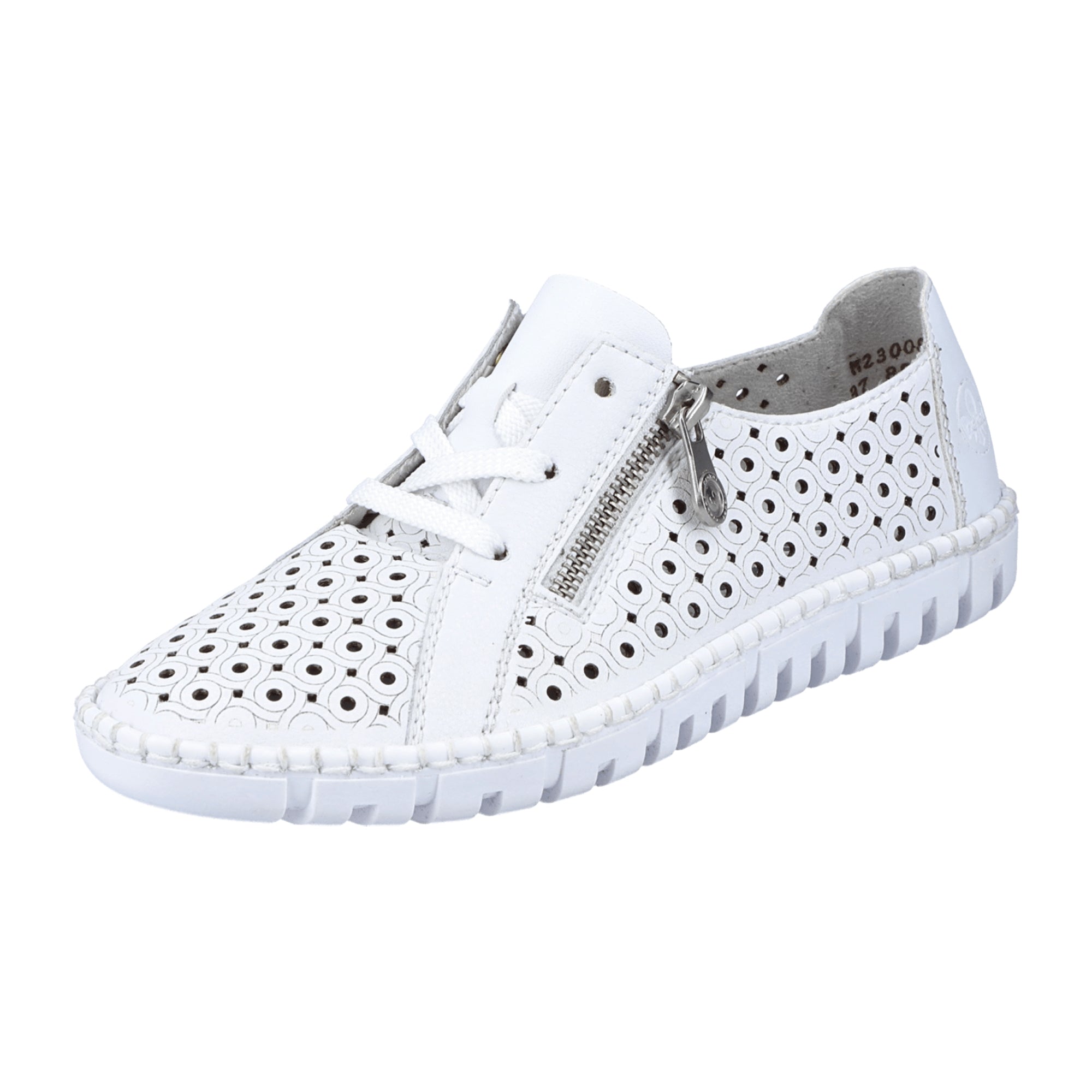 Rieker White Leather Lace-Up Shoes for Women with Perforated or Braided Design