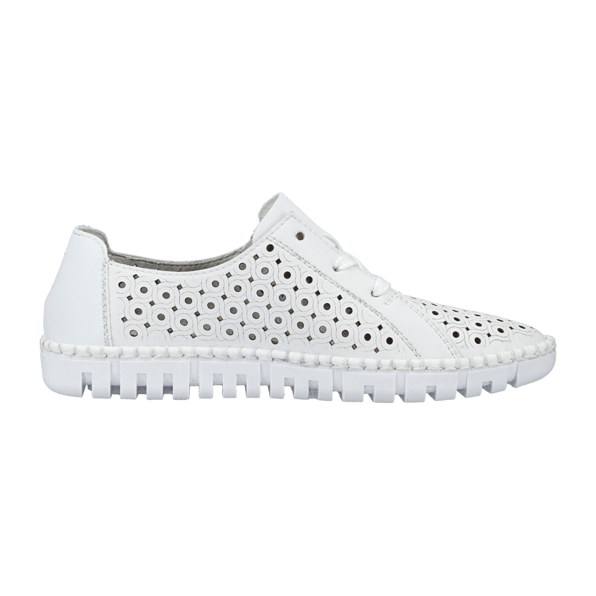 Rieker White Leather Lace-Up Shoes for Women with Perforated or Braided Design