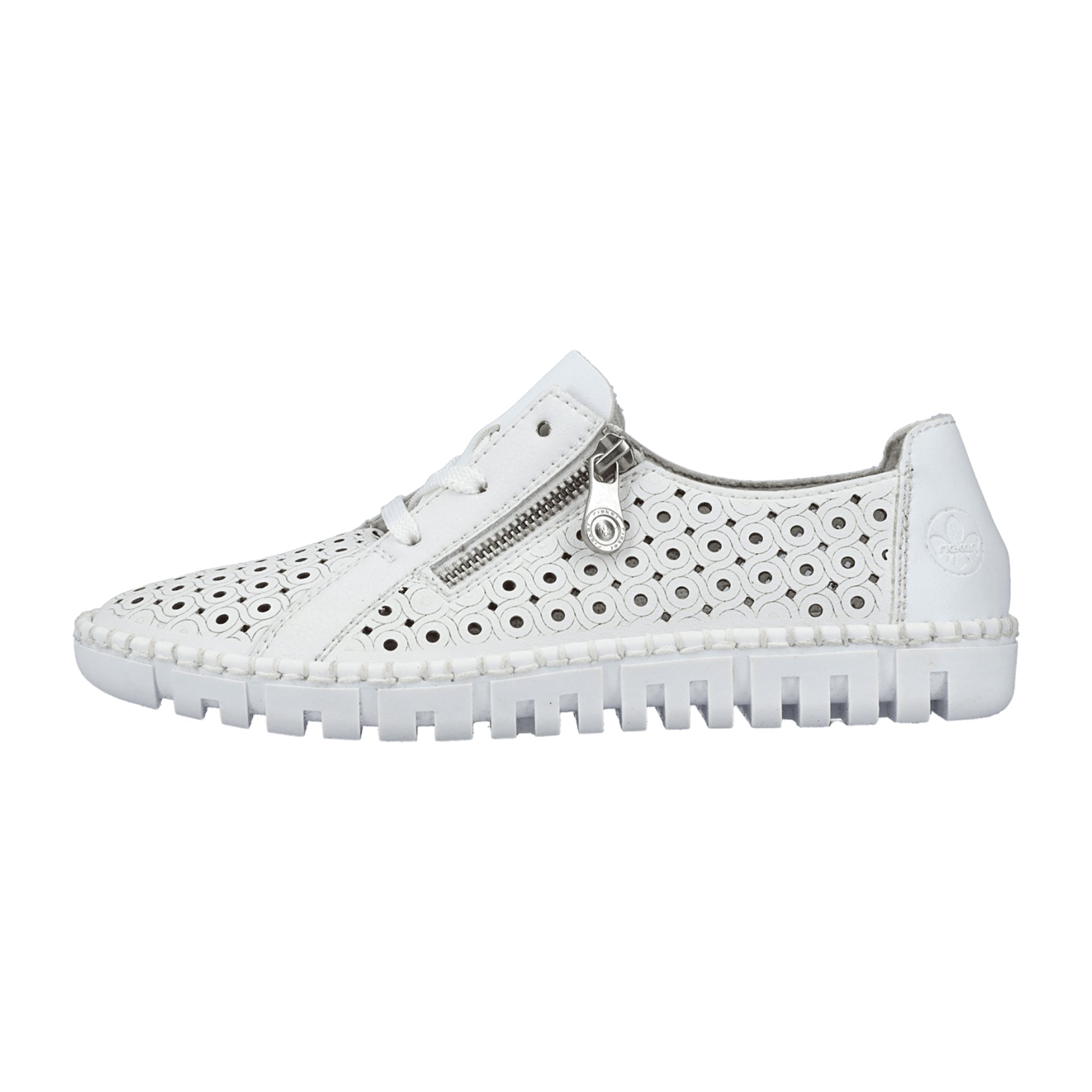 Rieker White Leather Lace-Up Shoes for Women with Perforated or Braided Design
