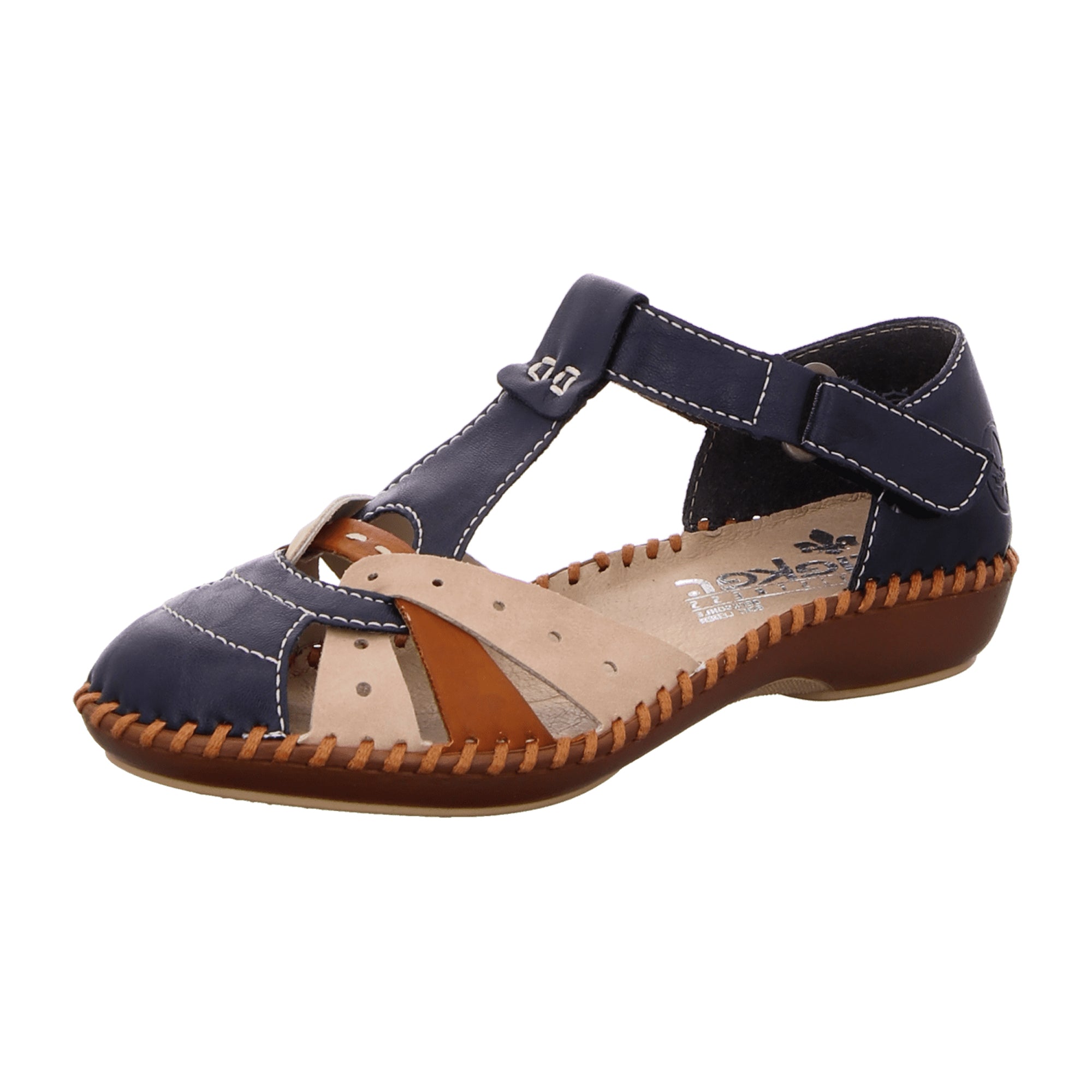 Rieker Damen Halbschuhe Blau Komfort Sandalen M1655-14 Kunstleder Klettverschluss