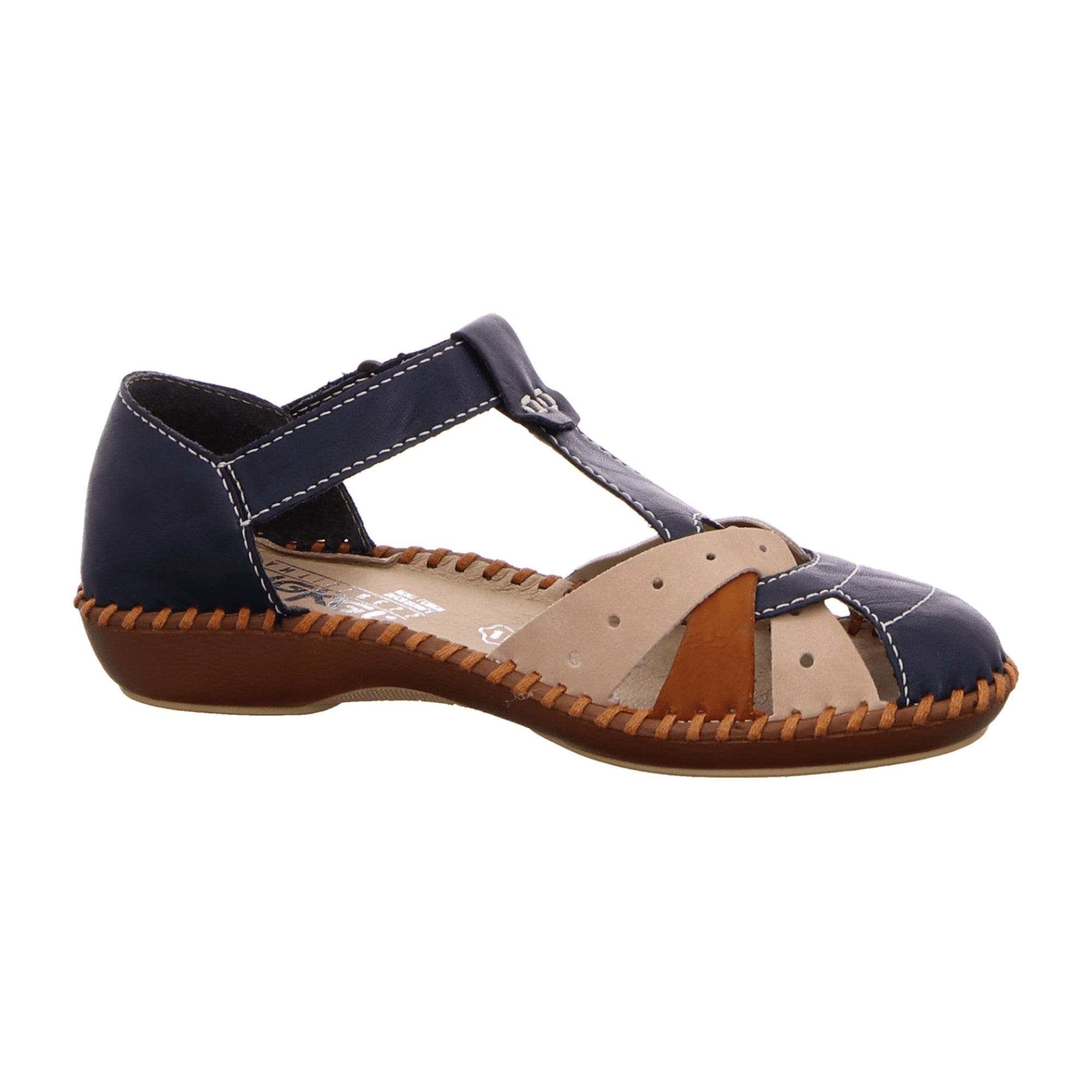 Rieker Damen Halbschuhe Blau Komfort Sandalen M1655-14 Kunstleder Klettverschluss