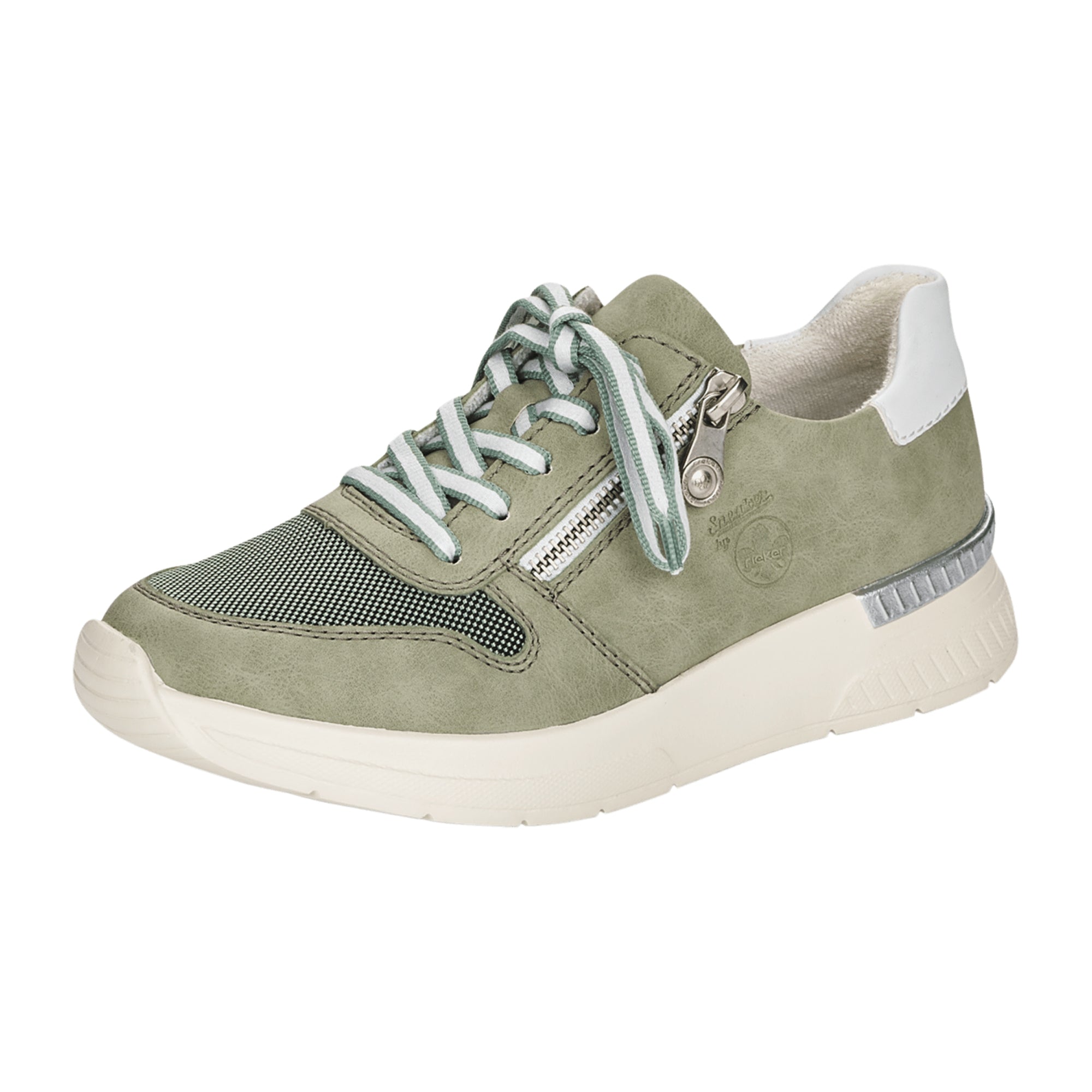 Rieker Women's Green Sneakers Nubuk Textile Lace-Up Casual Shoes