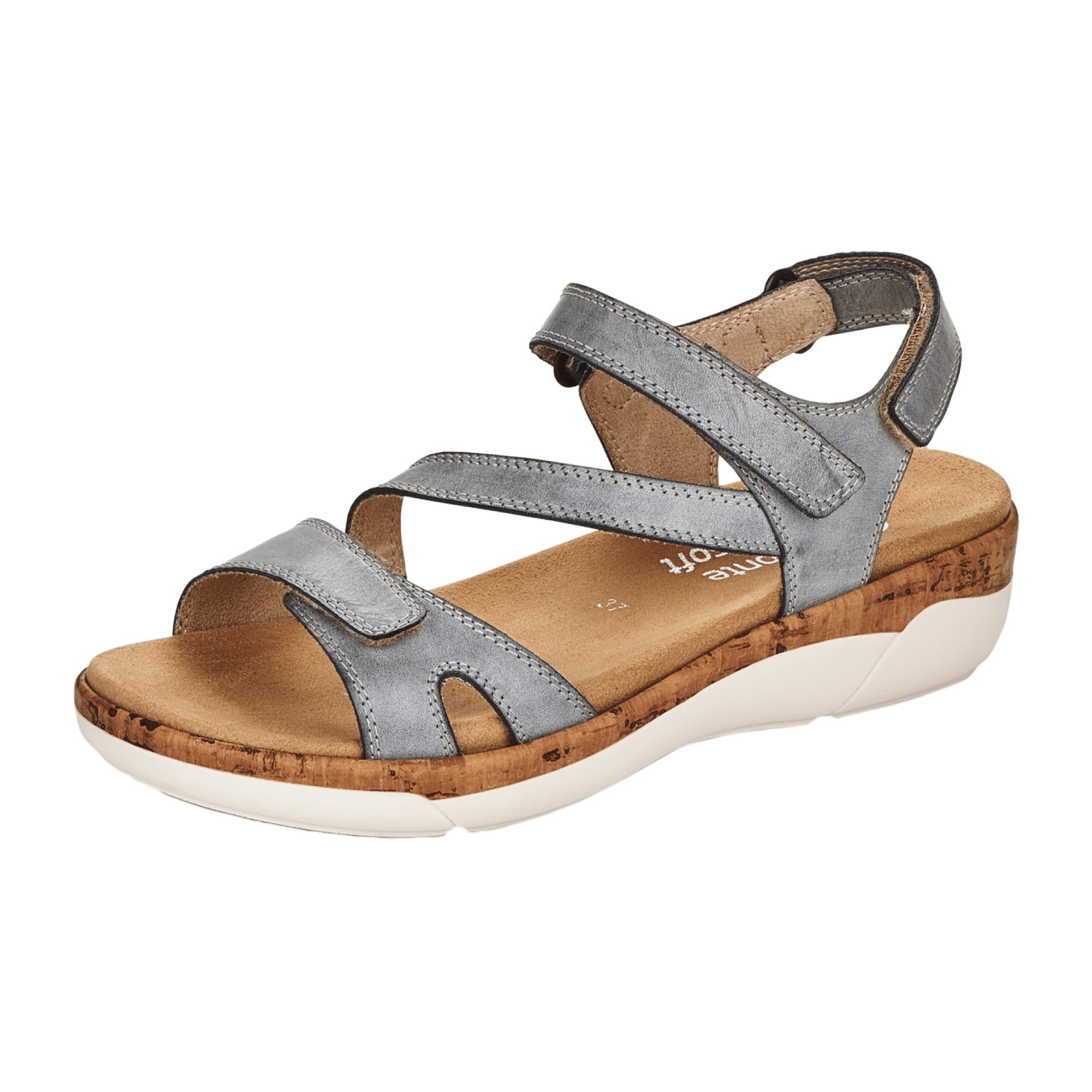 Remonte Blue Leather Strap Sandals for Women with Adjustable Velcro Closure