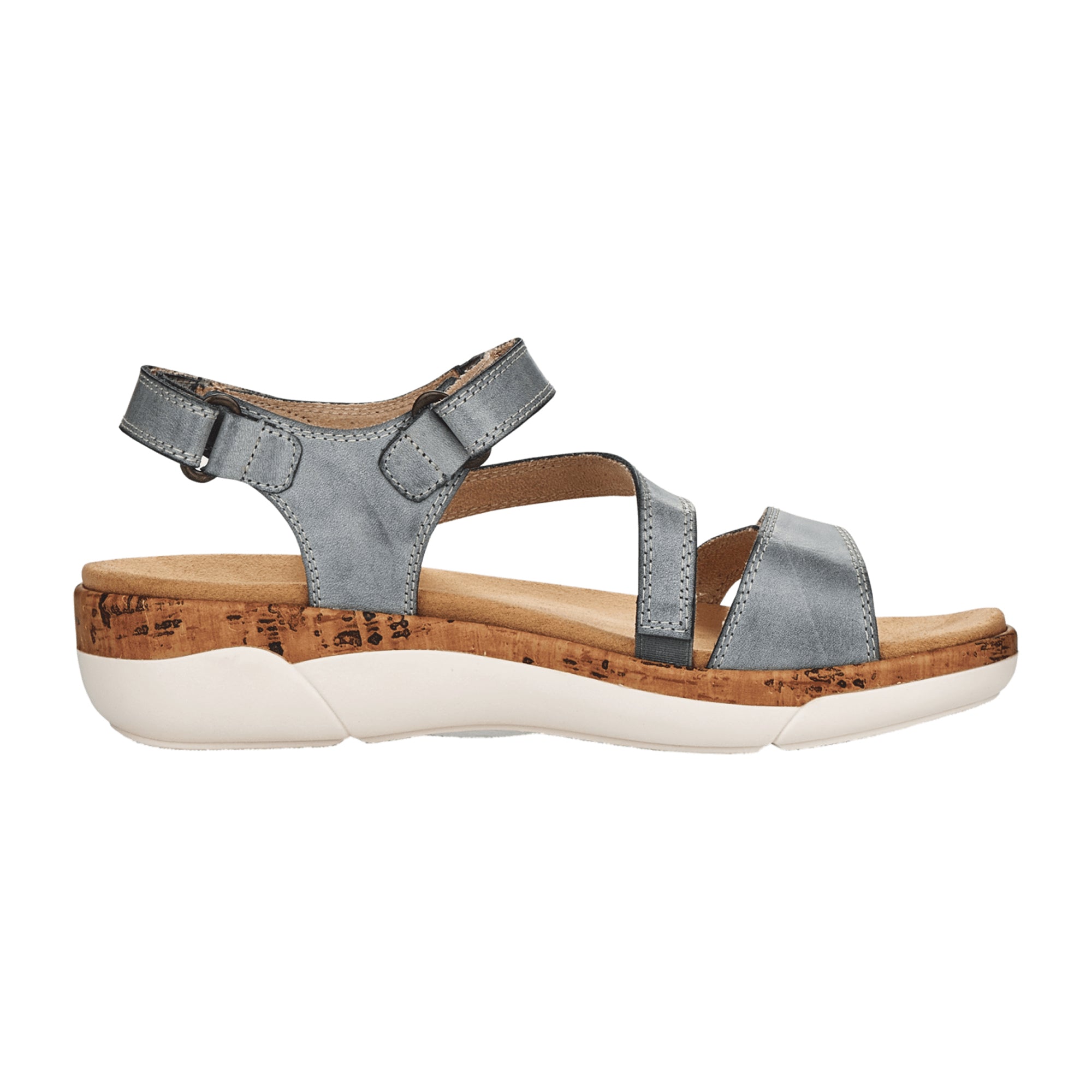 Remonte Blue Leather Strap Sandals for Women with Adjustable Velcro Closure