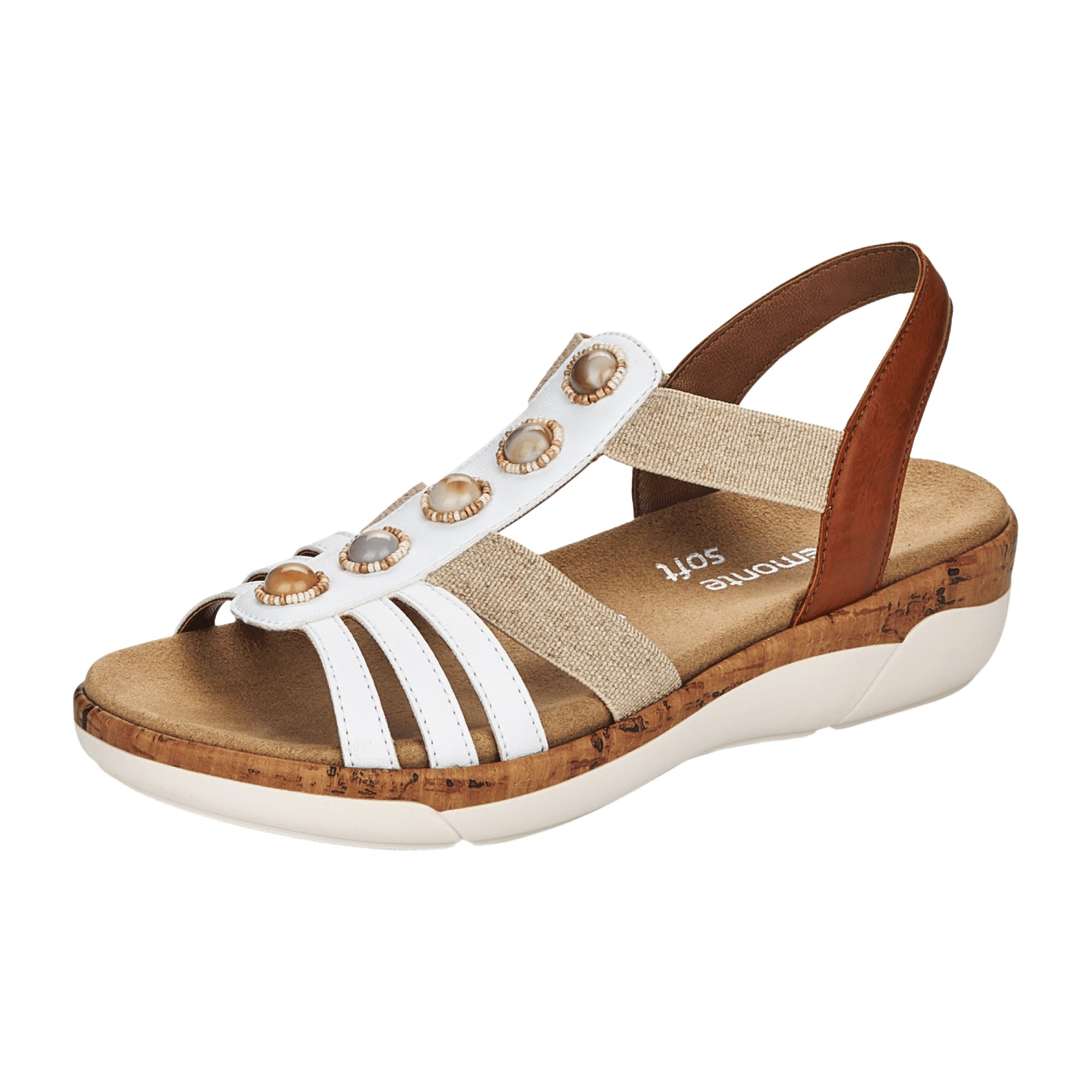 White Remonte Women's Sandals with Wedge Heel for Spring Summer