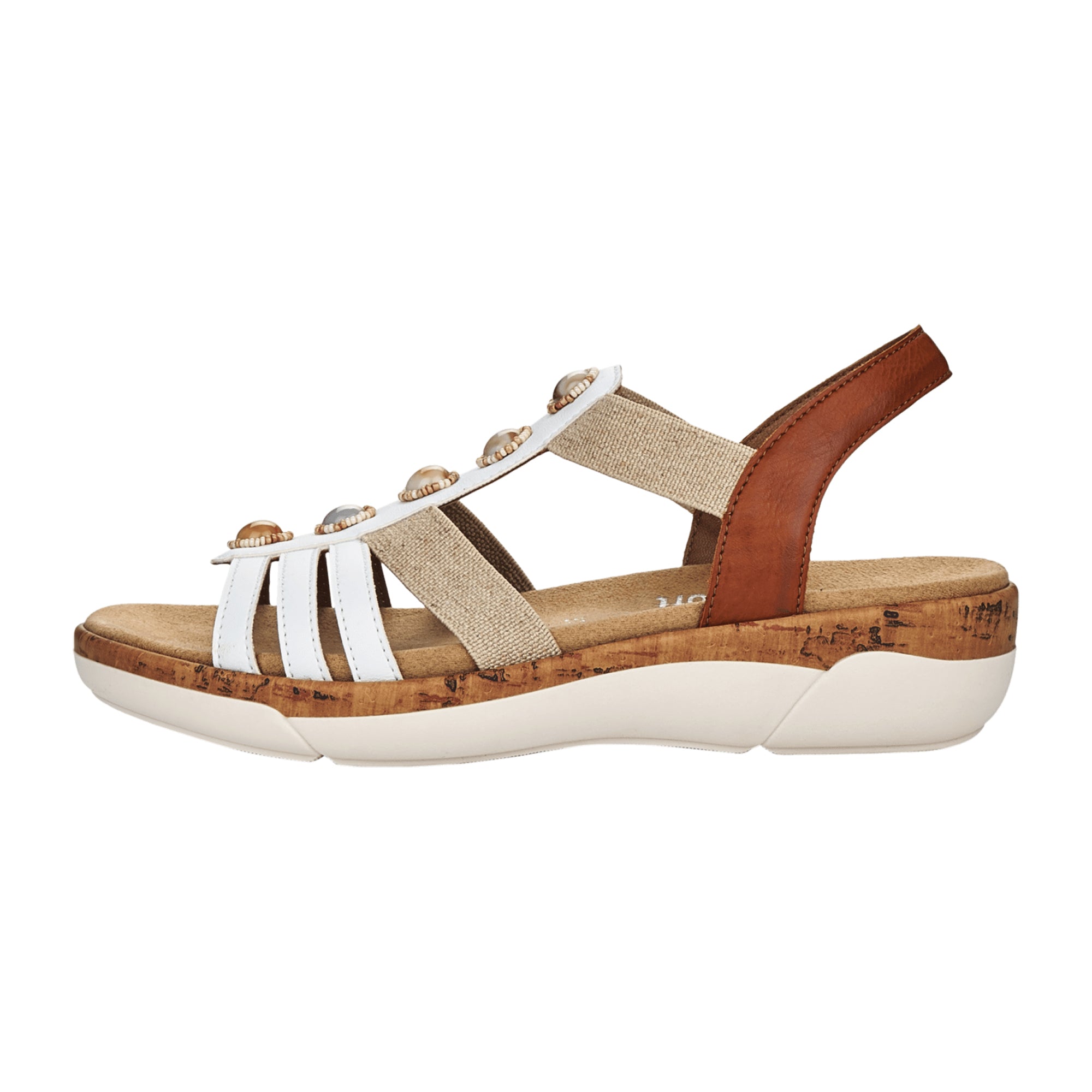 White Remonte Women's Sandals with Wedge Heel for Spring Summer