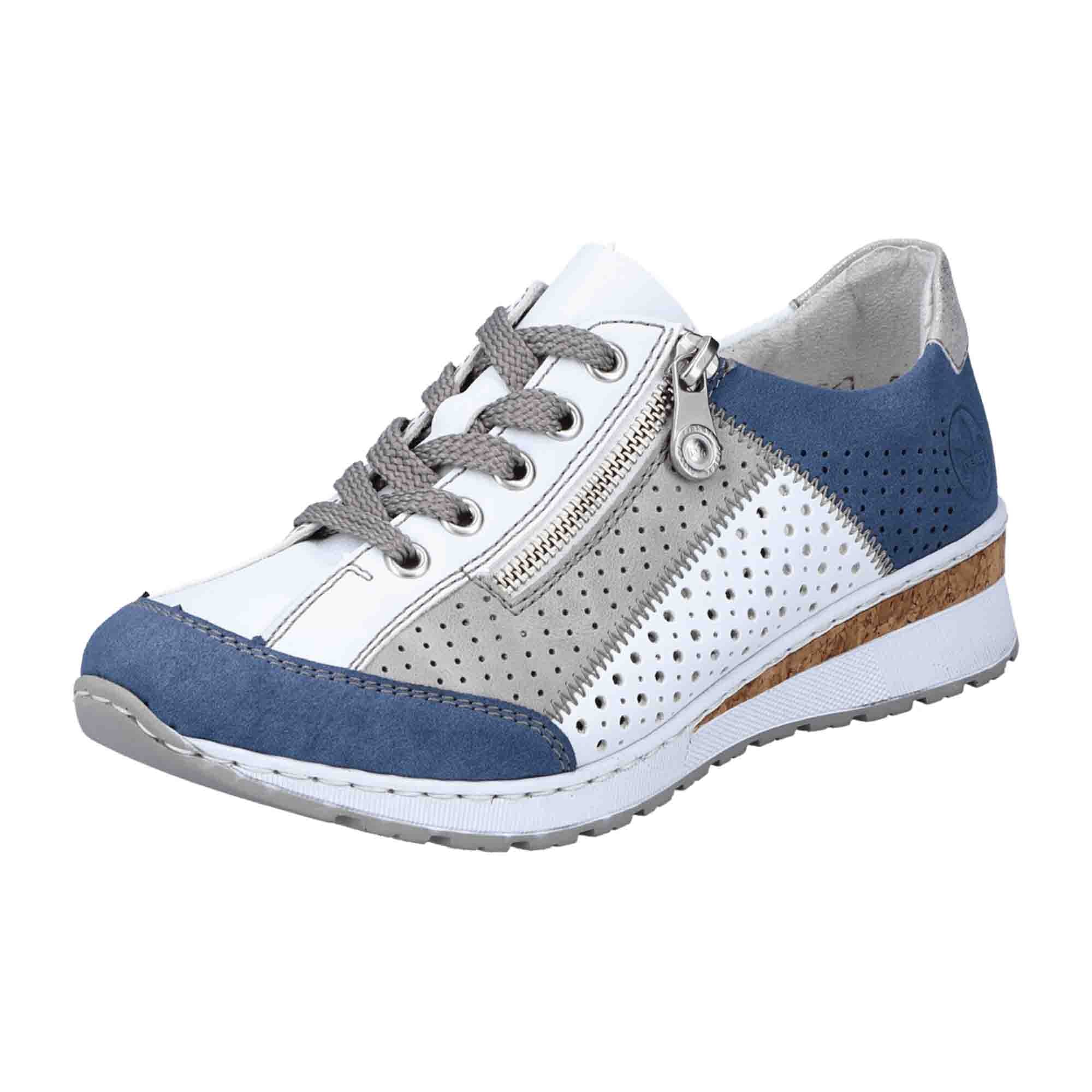 Rieker Blue Lace-Up Women's Shoes with Perforated or Woven Design Comfortable