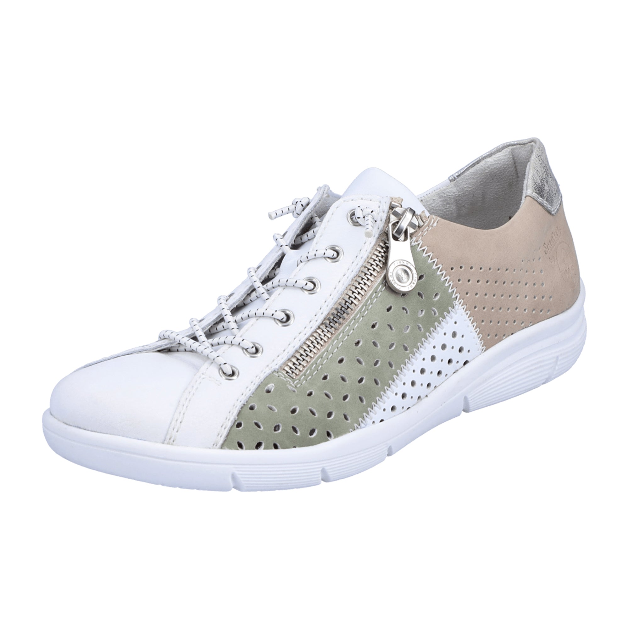 Rieker White Leather Slip-On Sneakers for Women with Zipper and Elastic Inserts