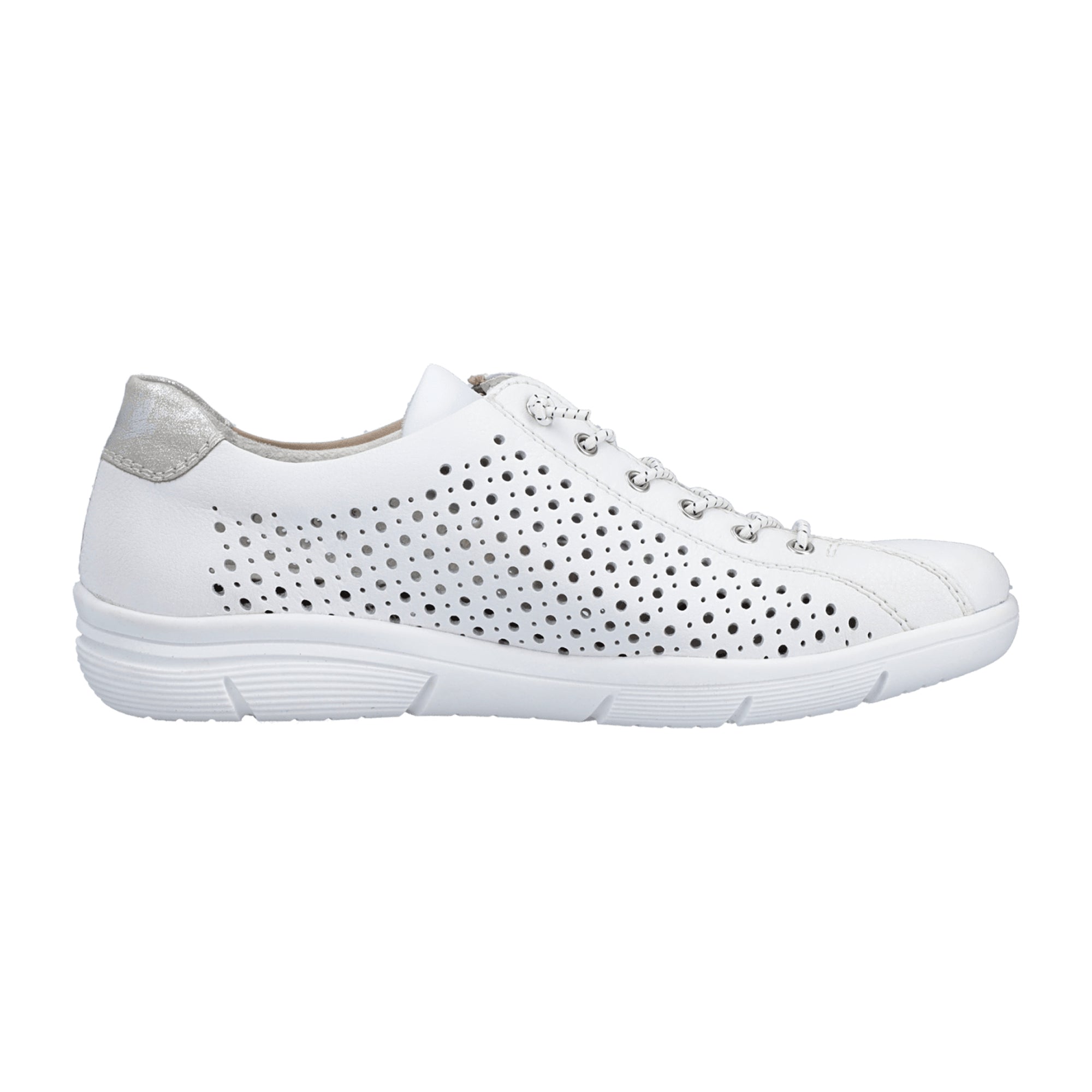 Rieker White Leather Slip-On Sneakers for Women with Zipper and Elastic Inserts