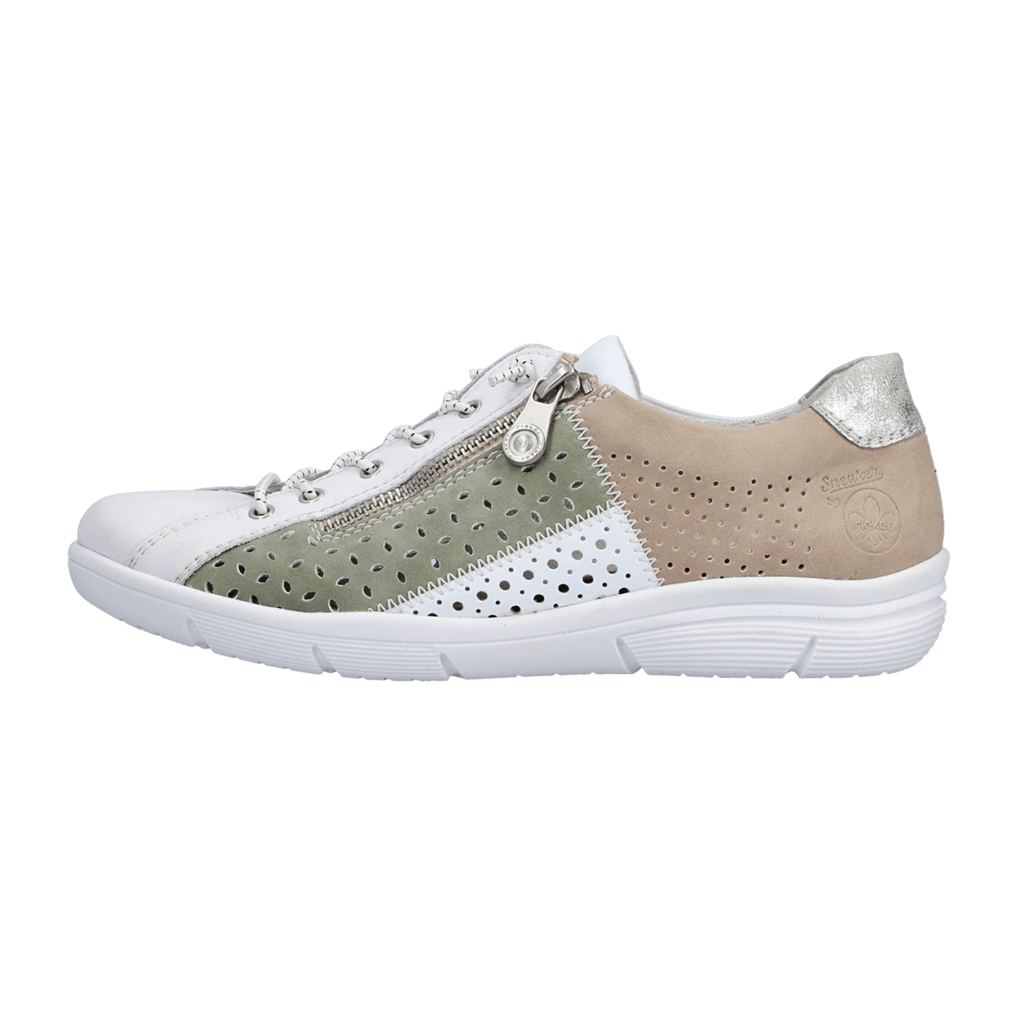 Rieker White Leather Slip-On Sneakers for Women with Zipper and Elastic Inserts
