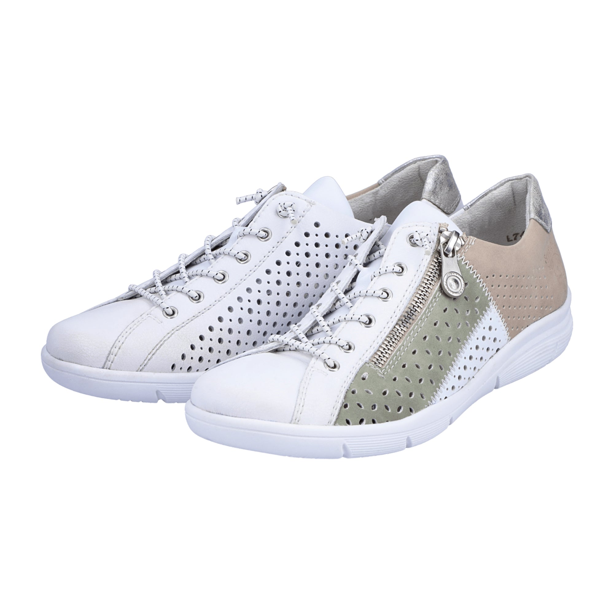 Rieker White Leather Slip-On Sneakers for Women with Zipper and Elastic Inserts
