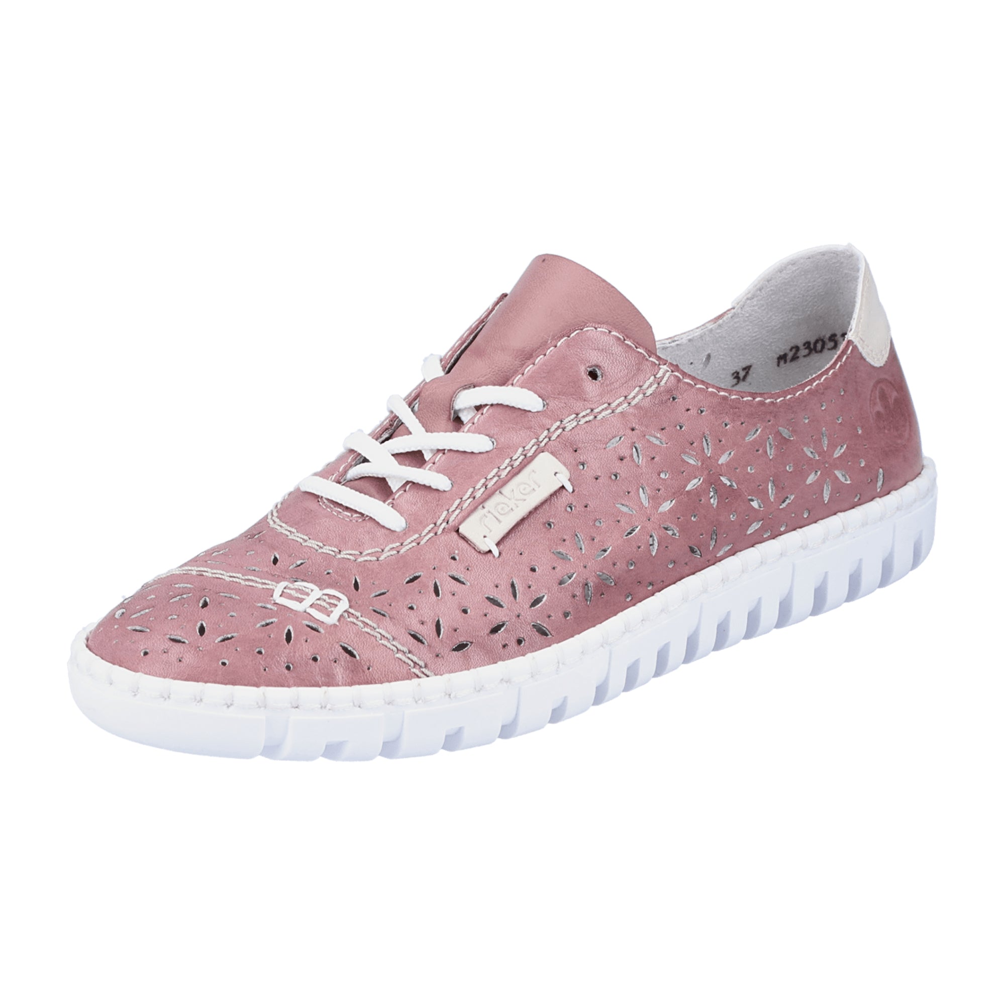 Rieker Women's Pink Leather Lace-Up Shoes with Perforated or Braided Design