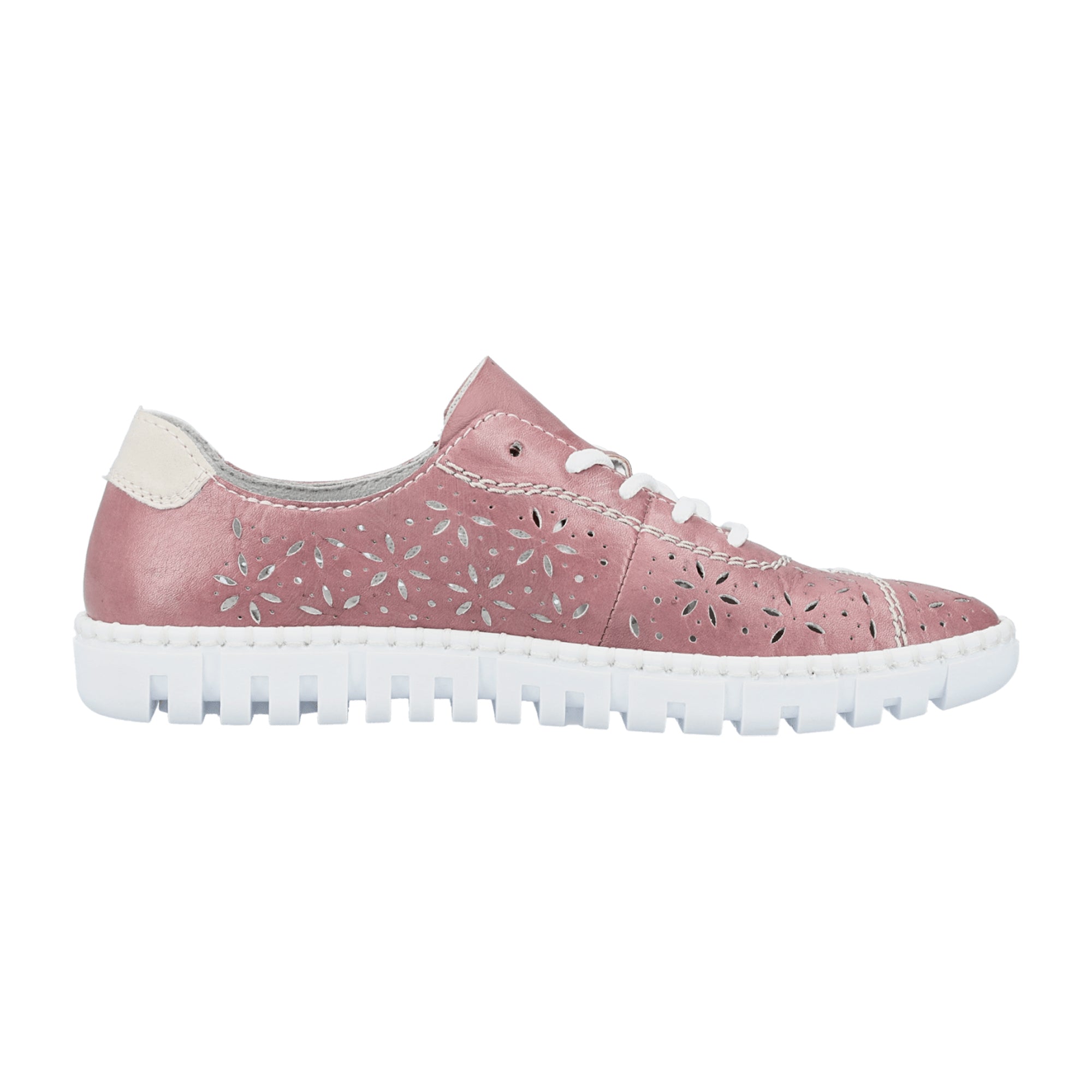 Rieker Women's Pink Leather Lace-Up Shoes with Perforated or Braided Design