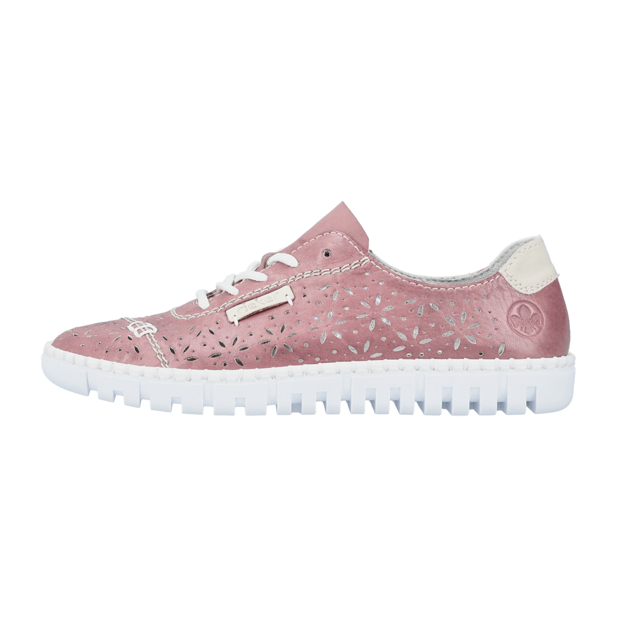 Rieker Women's Pink Leather Lace-Up Shoes with Perforated or Braided Design