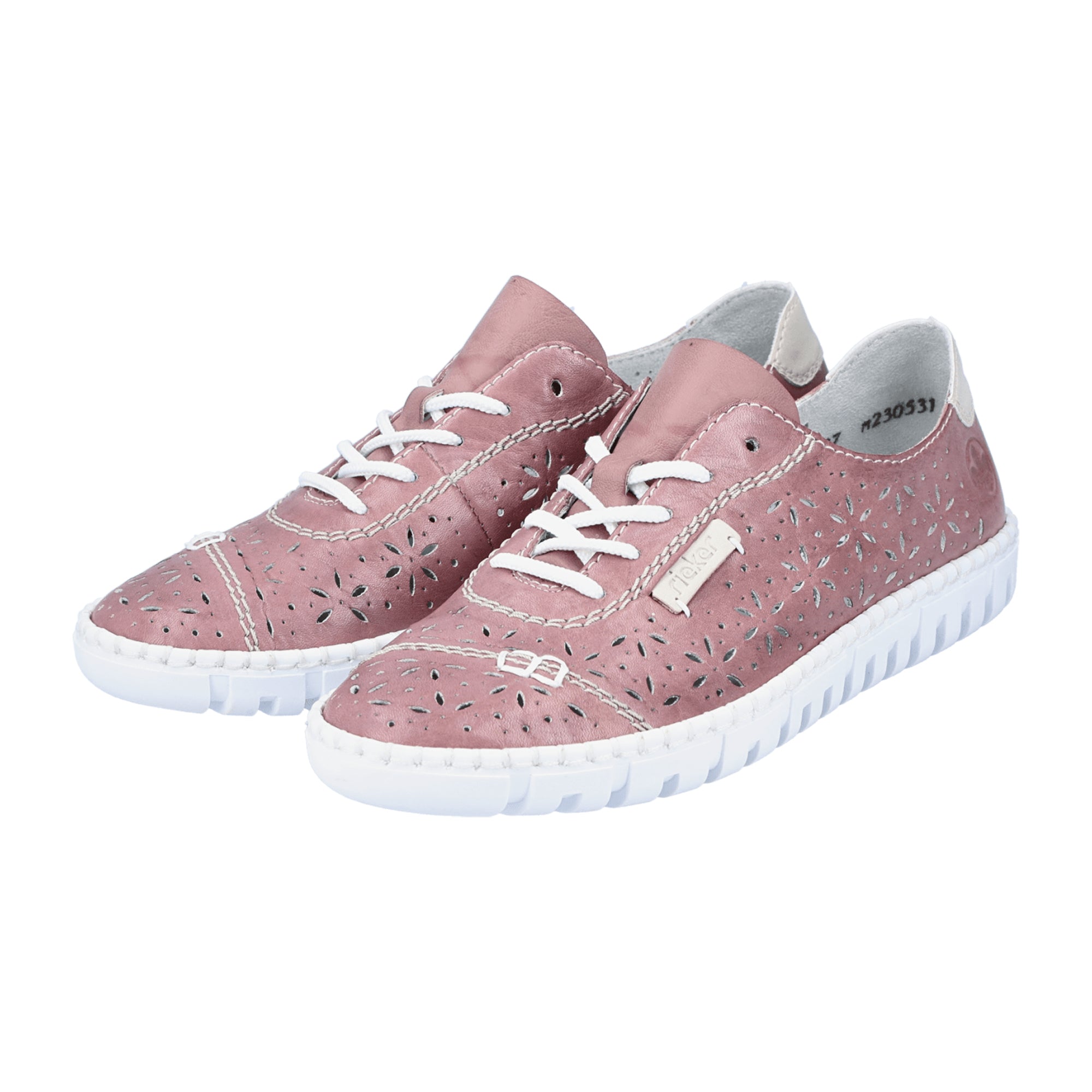 Rieker Women's Pink Leather Lace-Up Shoes with Perforated or Braided Design