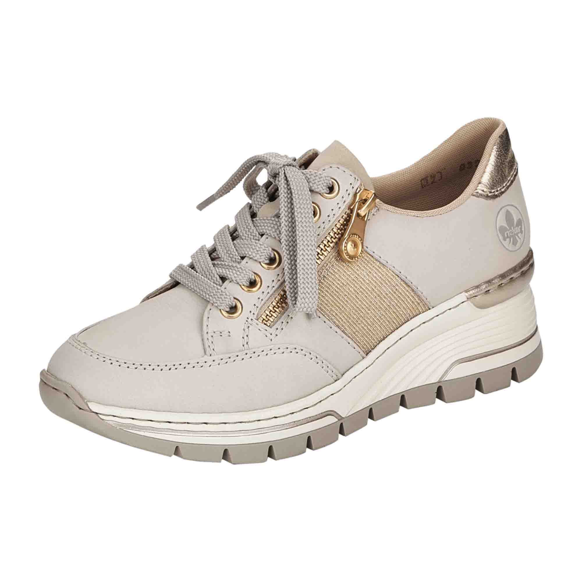 Rieker Beige Women's Sneakers N832280 with Zip and Lace-Up Closure