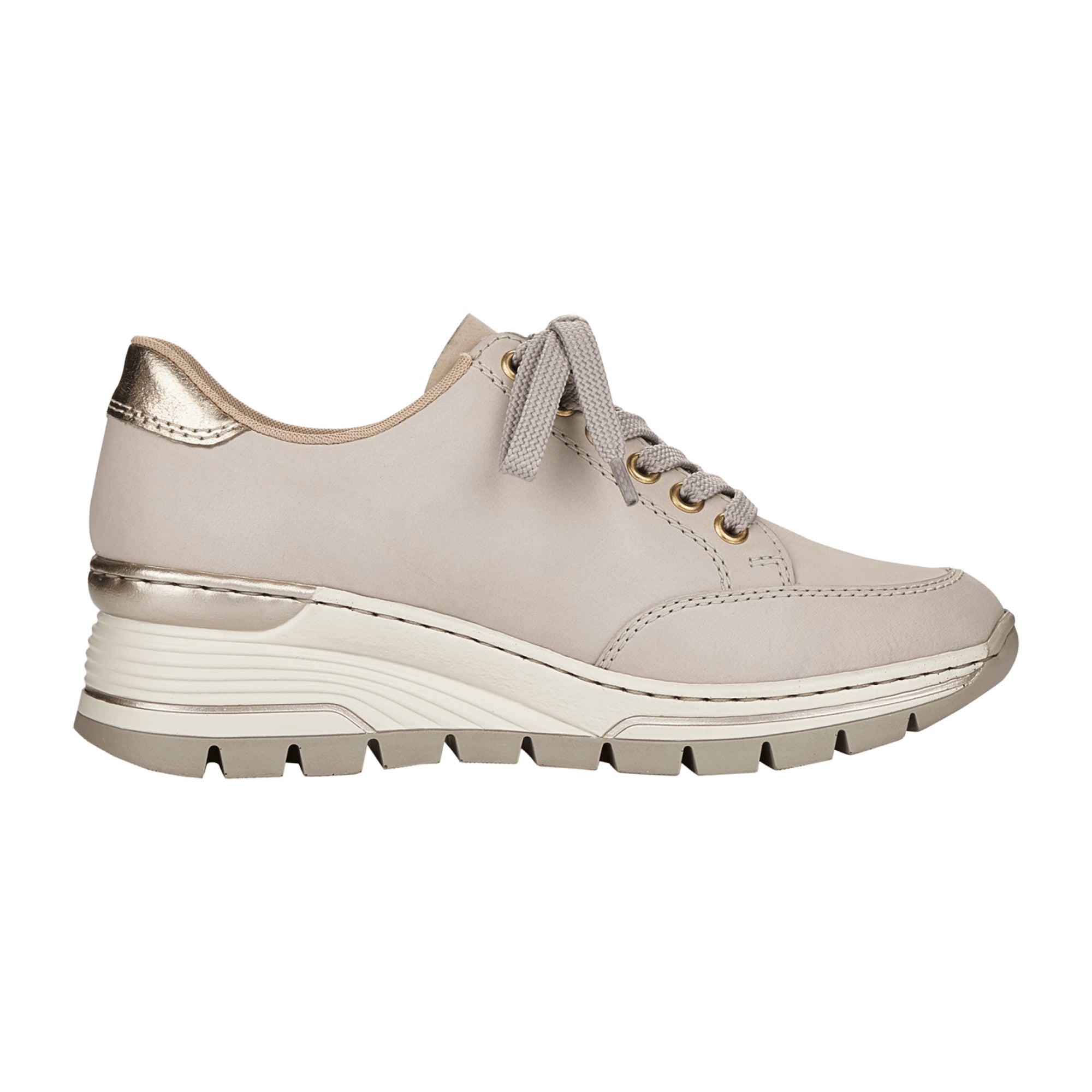 Rieker Beige Women's Sneakers N832280 with Zip and Lace-Up Closure