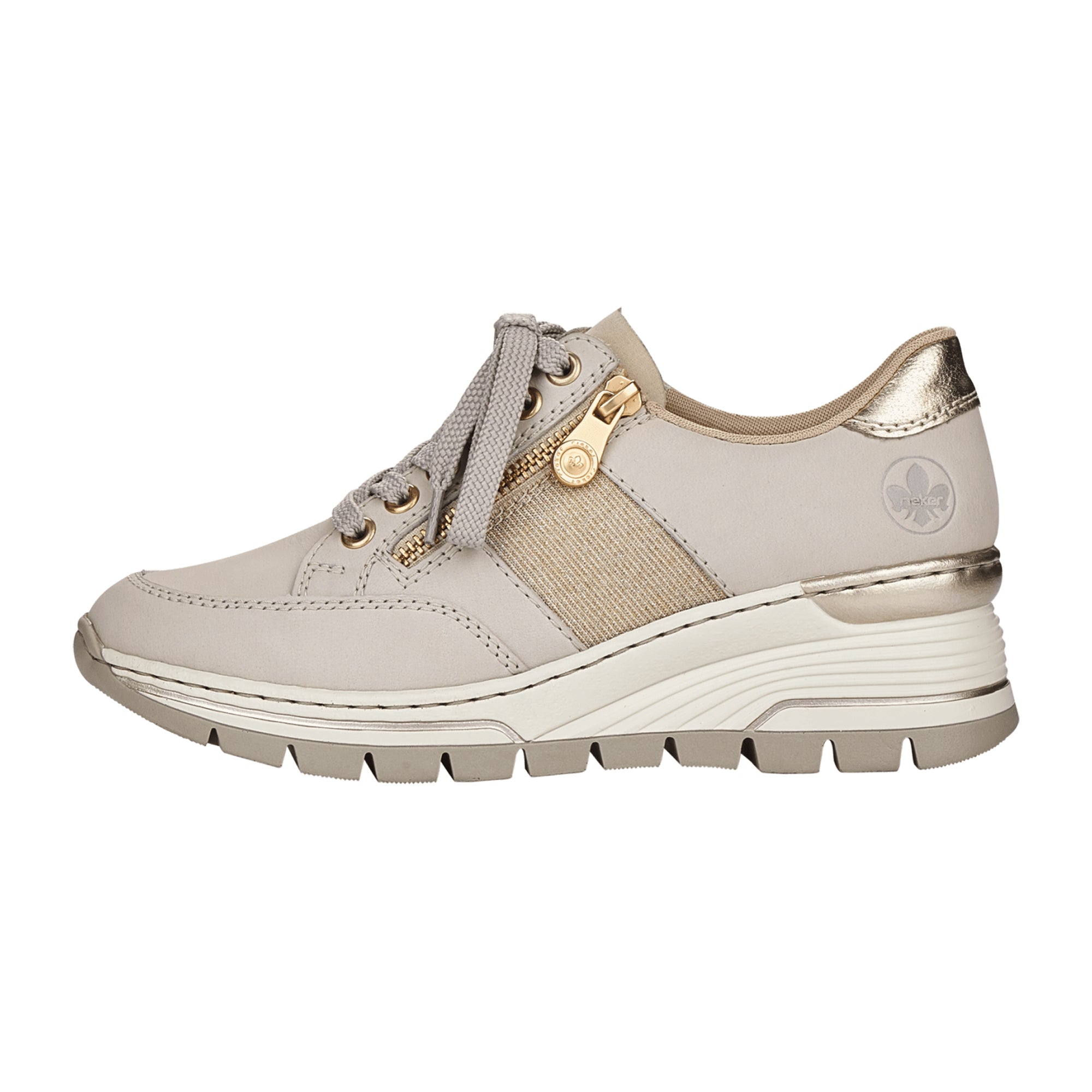 Rieker Beige Women's Sneakers N832280 with Zip and Lace-Up Closure