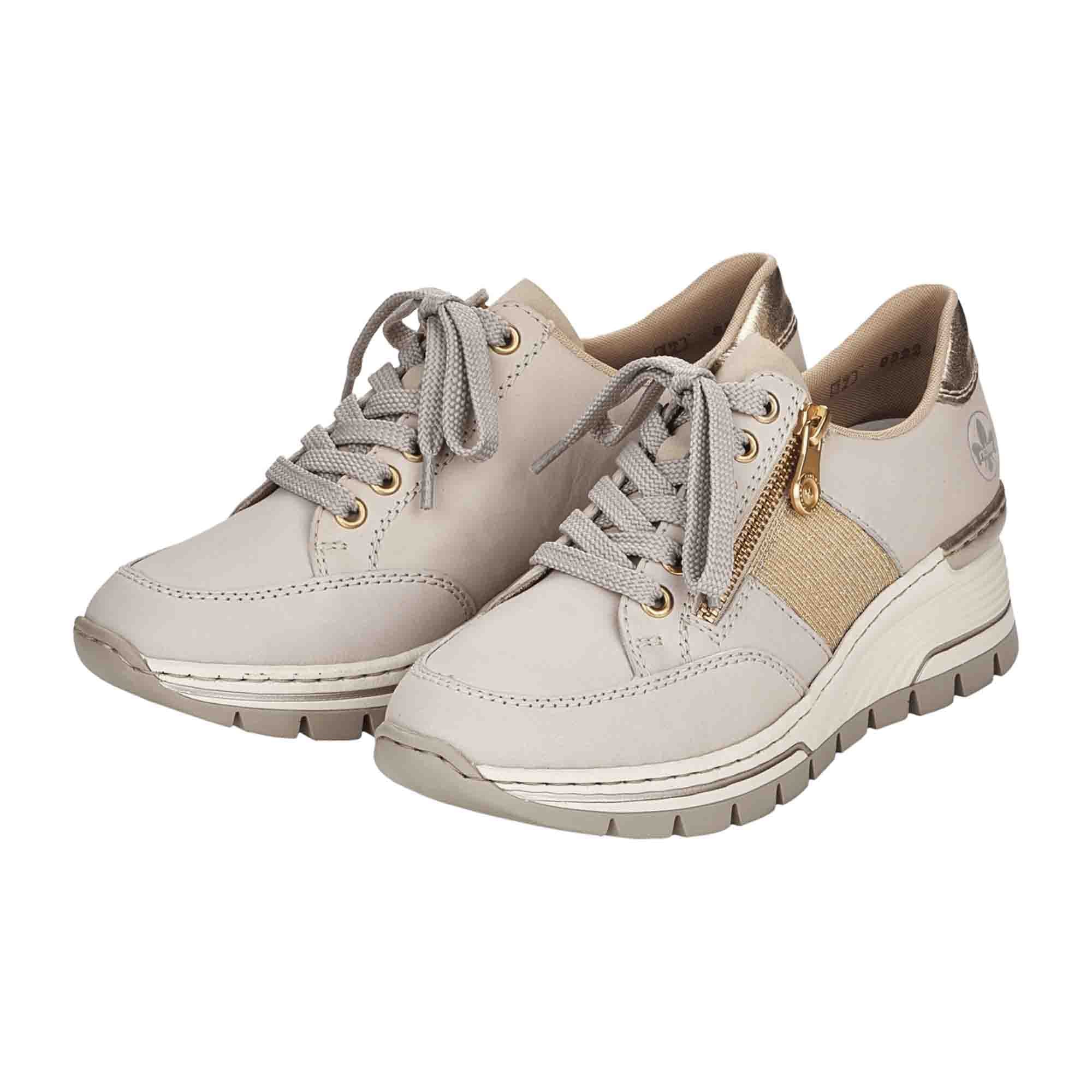 Rieker Beige Women's Sneakers N832280 with Zip and Lace-Up Closure