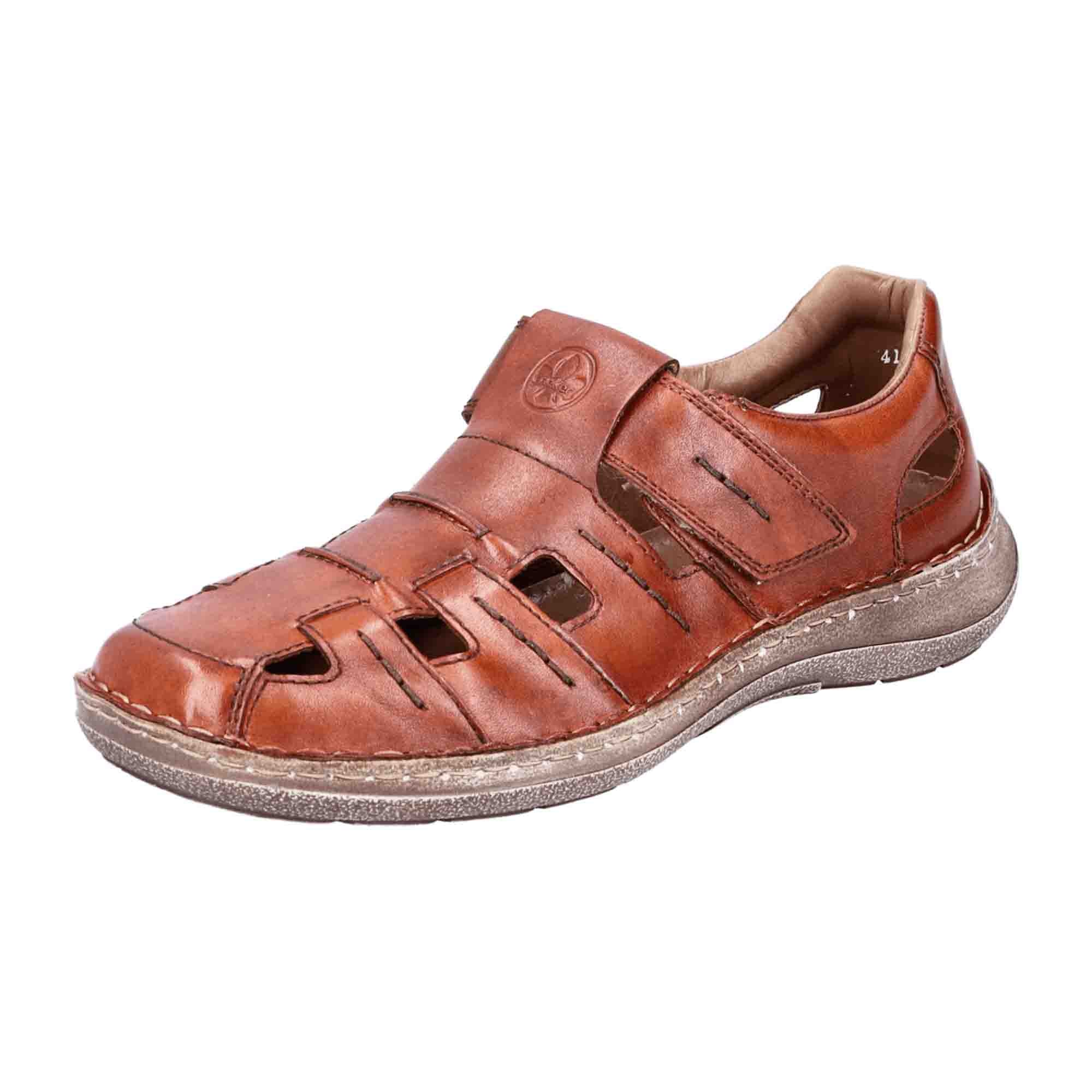 Rieker Brown Leather Men's Sandals with Velcro Strap and Cushioned Sole