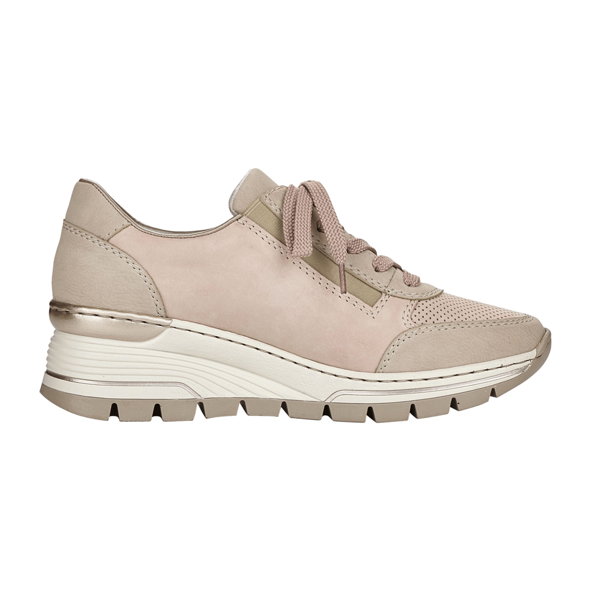 Rieker Women's Beige Sneakers with Zip and Lace Closure, Lightweight Comfort Sole