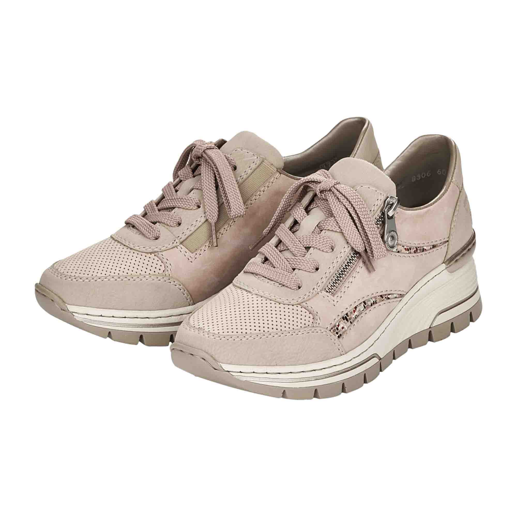 Rieker Women's Beige Sneakers with Zip and Lace Closure, Lightweight Comfort Sole