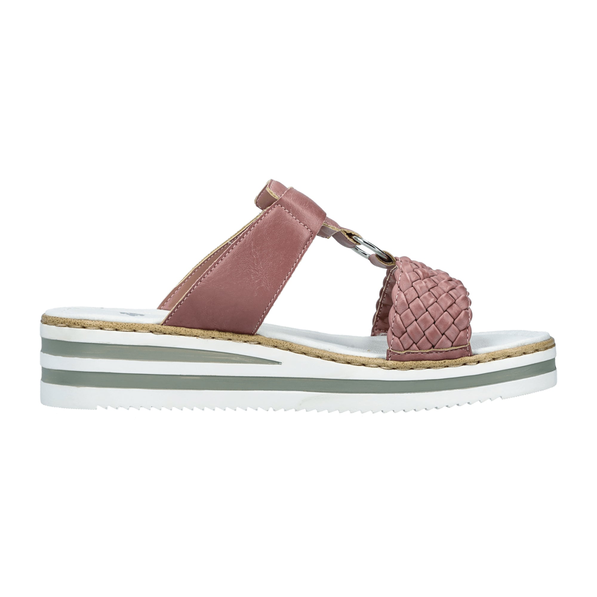 Rieker Women's Comfort Slip-On Sandals Pink with Wedge Heel Open Toe