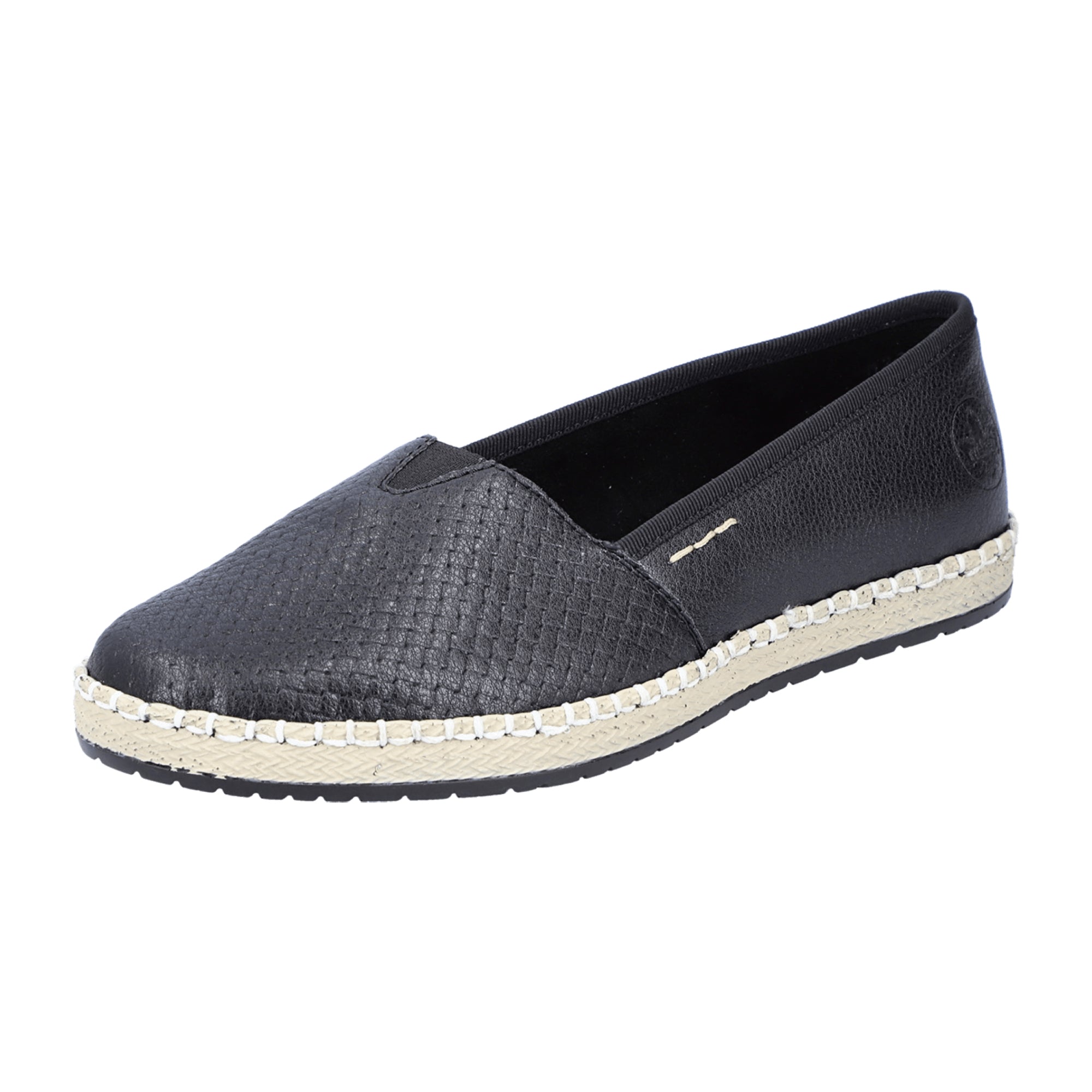 Rieker Black Leather Slip-On Espadrilles for Women Comfortable Lightweight Shoes