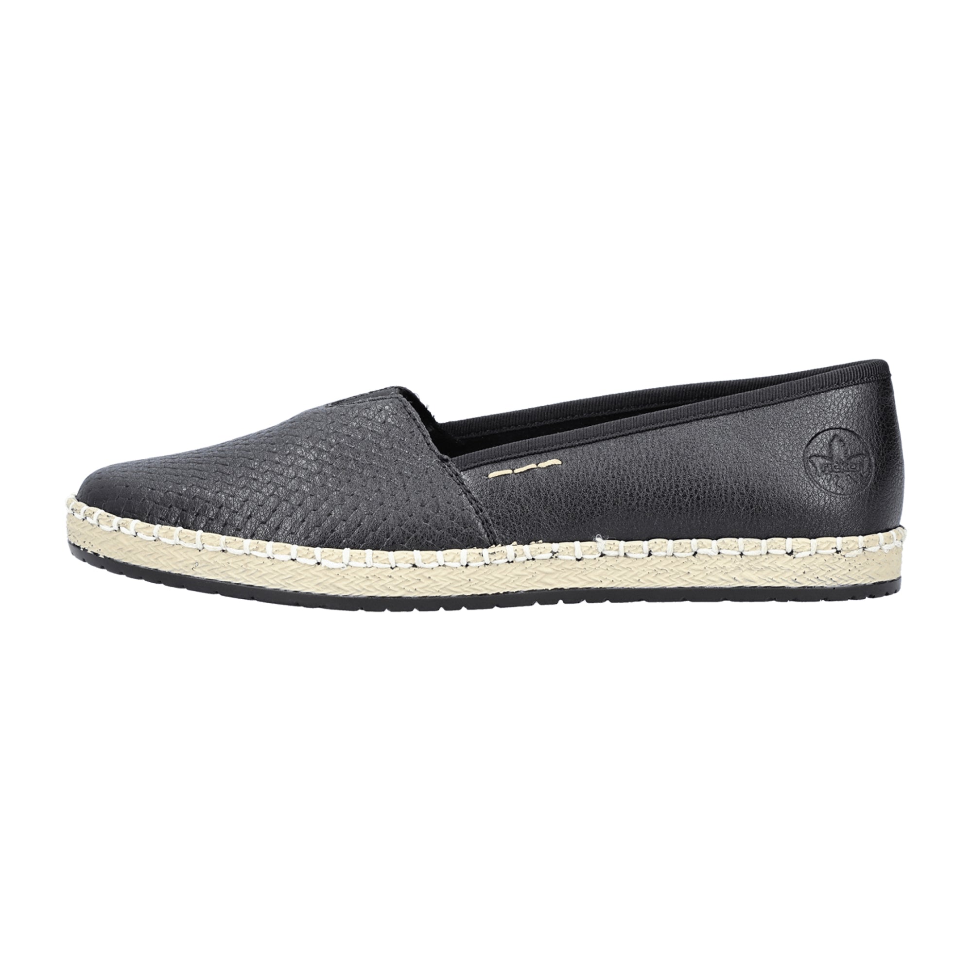 Rieker Black Leather Slip-On Espadrilles for Women Comfortable Lightweight Shoes
