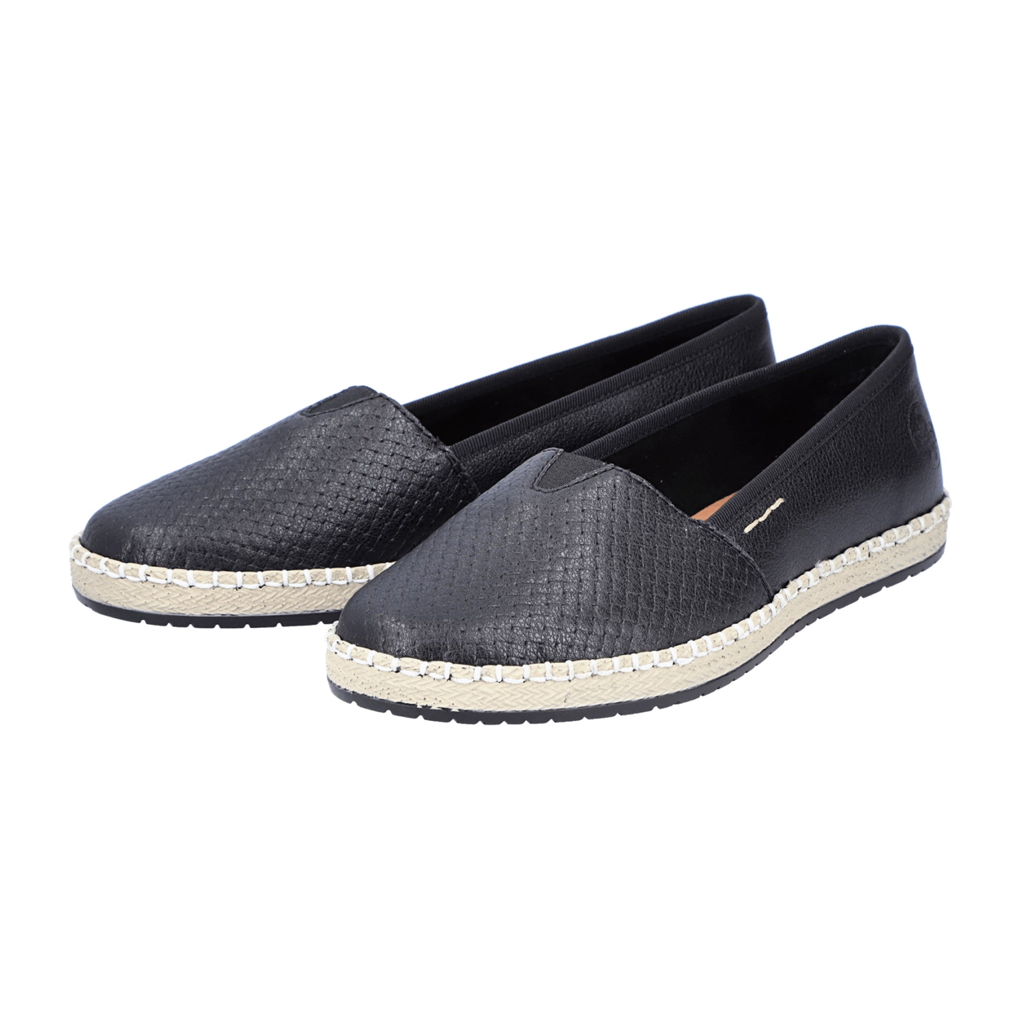 Rieker Black Leather Slip-On Espadrilles for Women Comfortable Lightweight Shoes