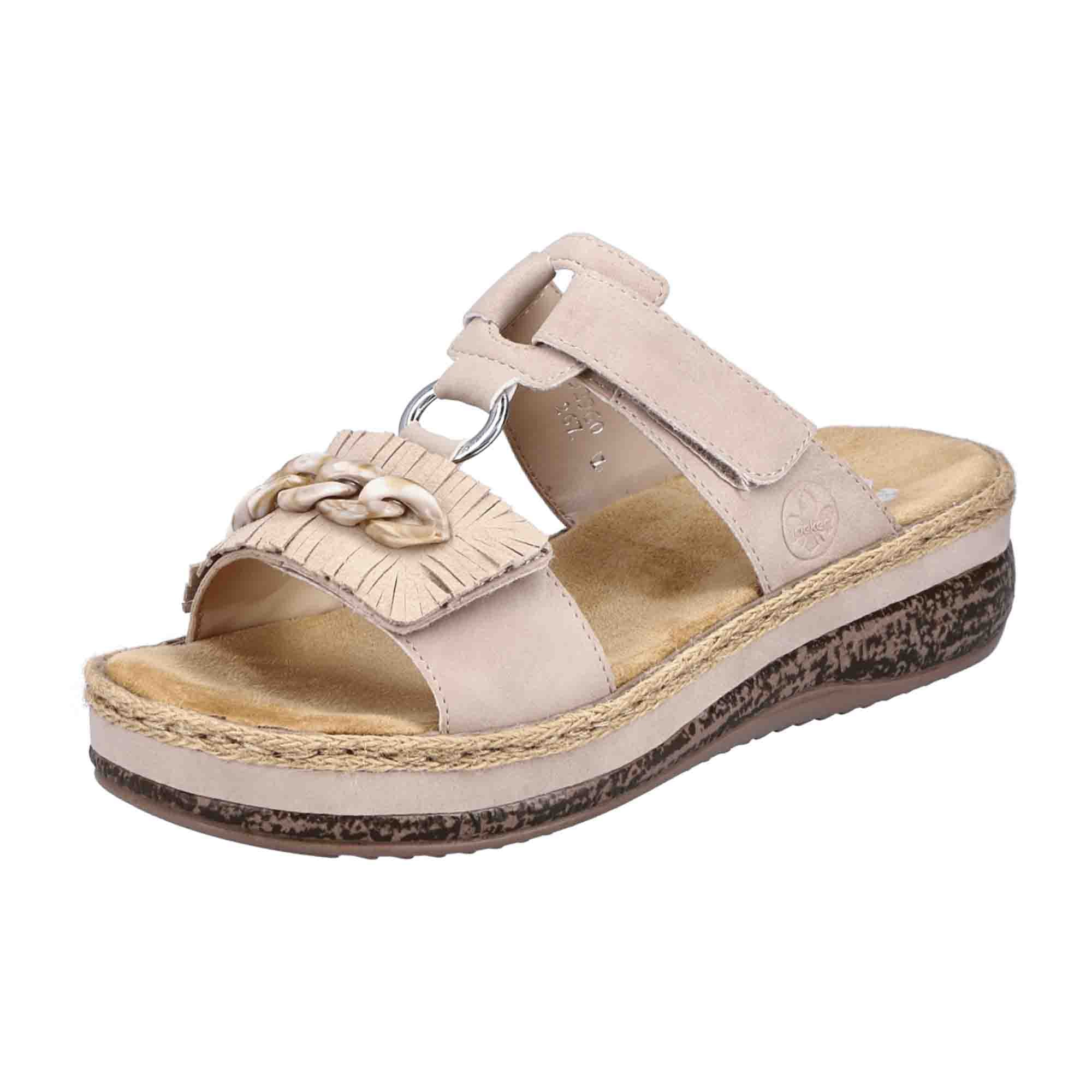 Rieker FSK Beige Women's Sandals with Velcro Closure and Open Toe