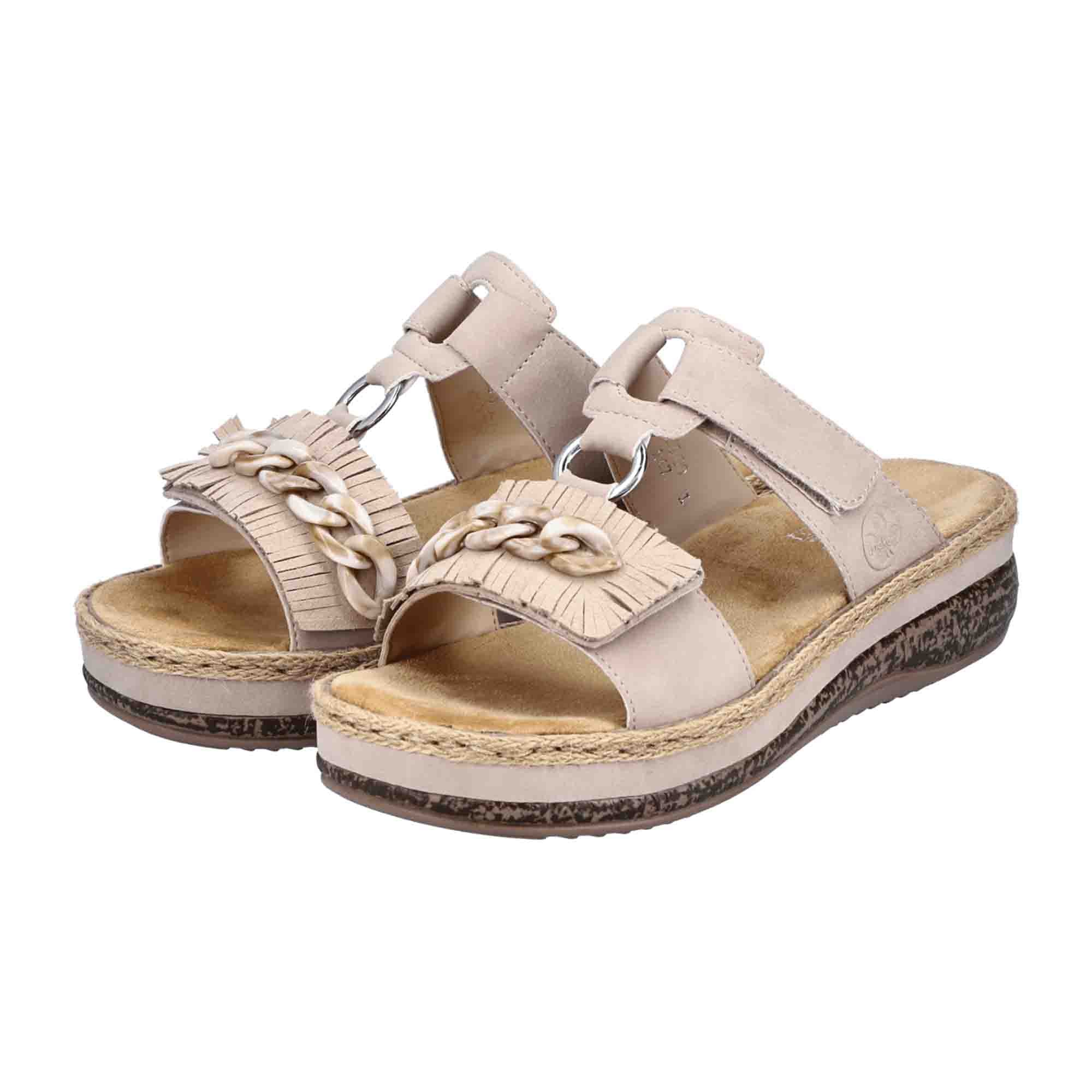 Rieker FSK Beige Women's Sandals with Velcro Closure and Open Toe