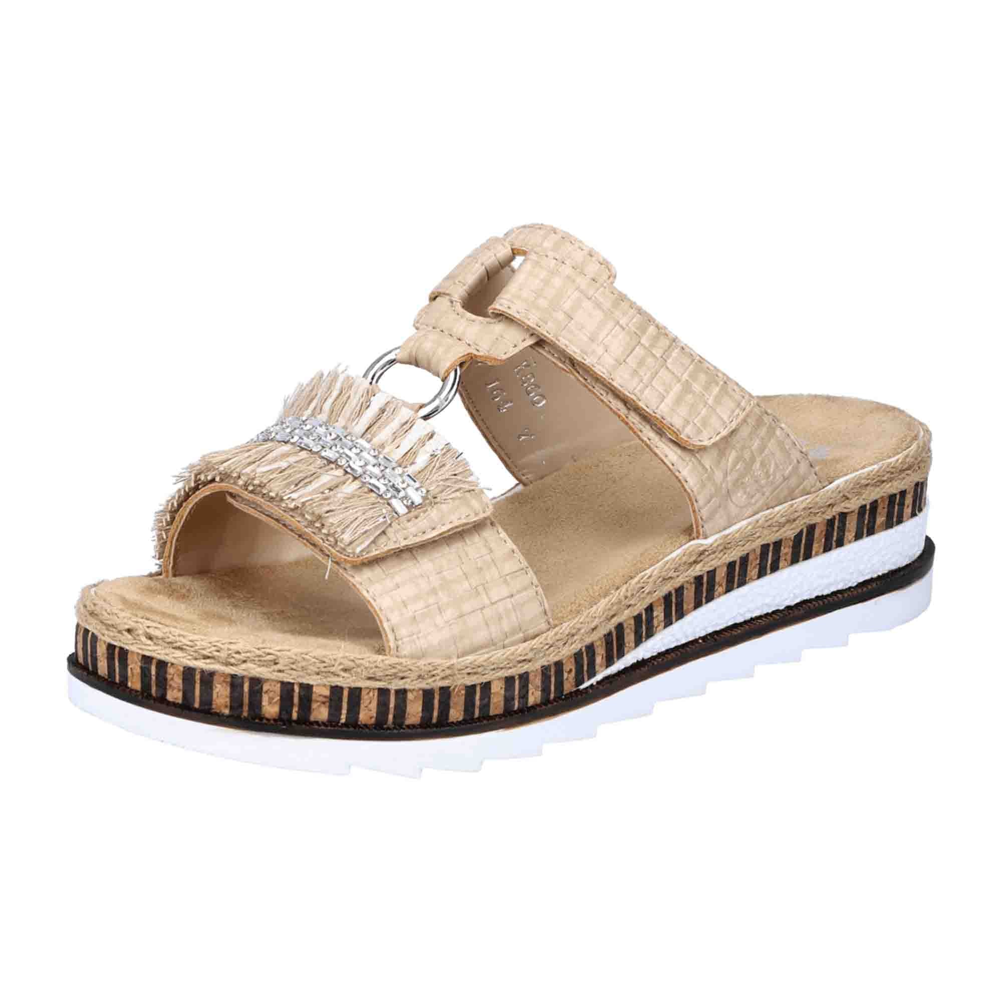 Rieker Beige Women's Sandals with Velcro Closure and Shock Absorbing Sole